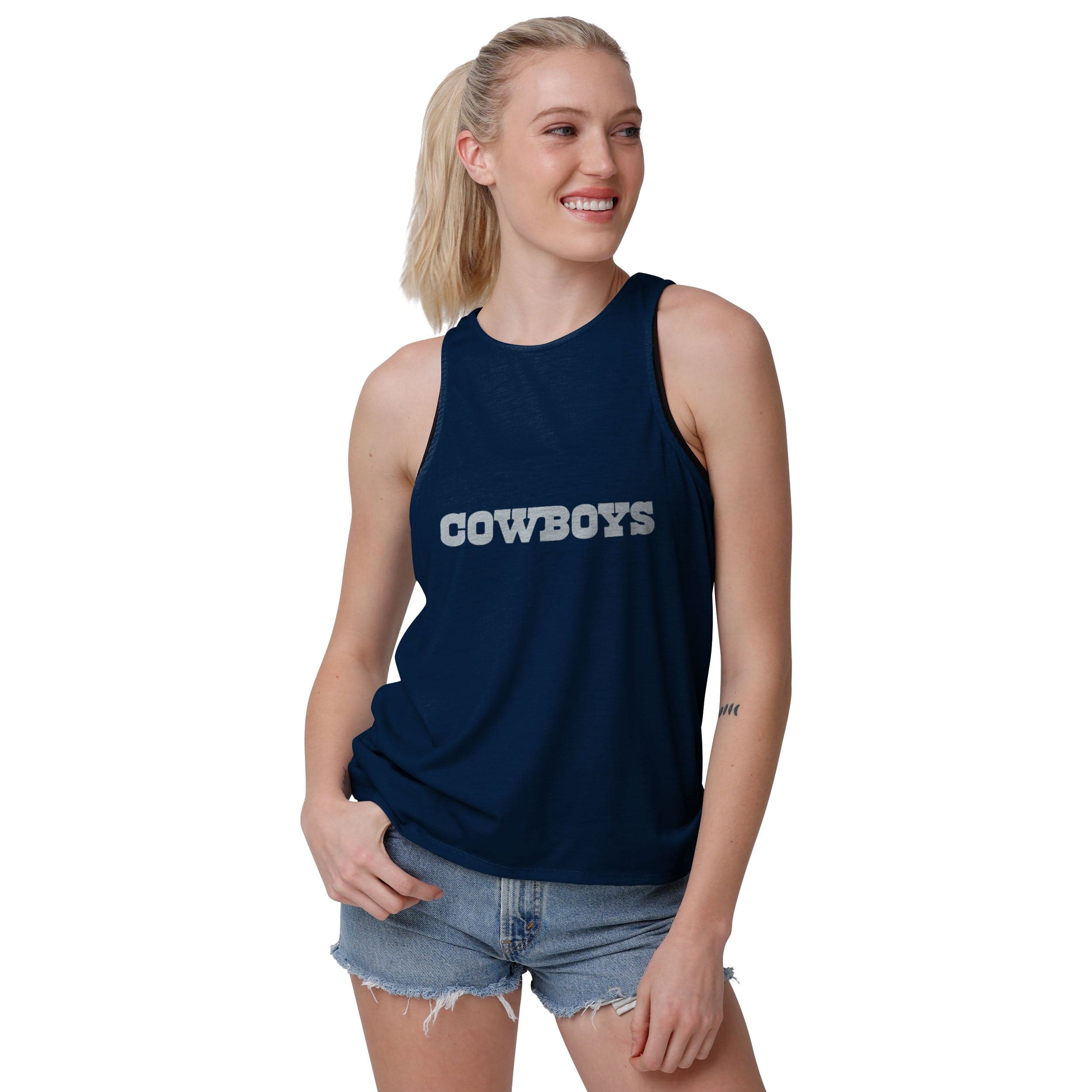 Dallas Cowboys NFL Womens Wordmark Mini Print Tie-Breaker Sleeveless Top - Image 2