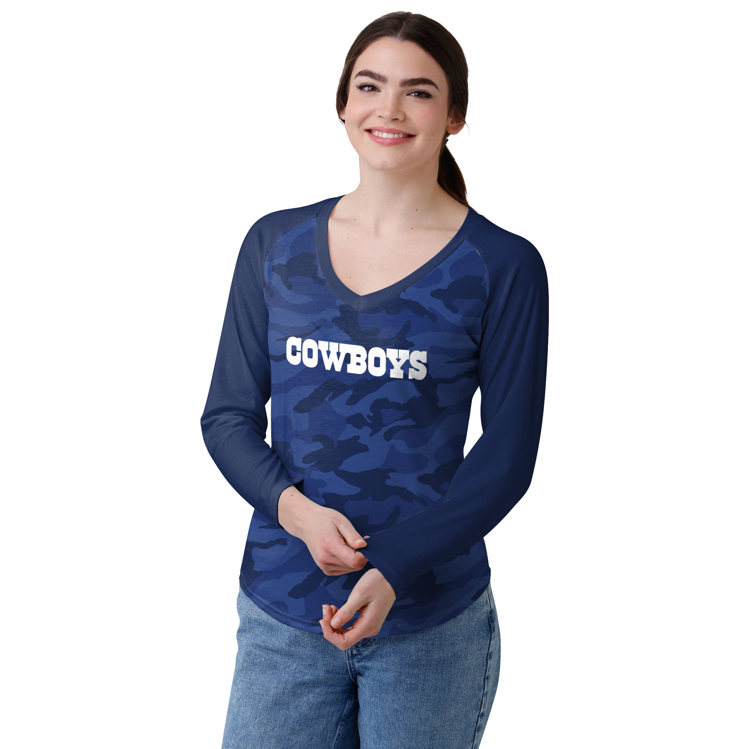 Dallas Cowboys NFL Womens Wordmark Tonal Camo Raglan T-Shirt - Image 2