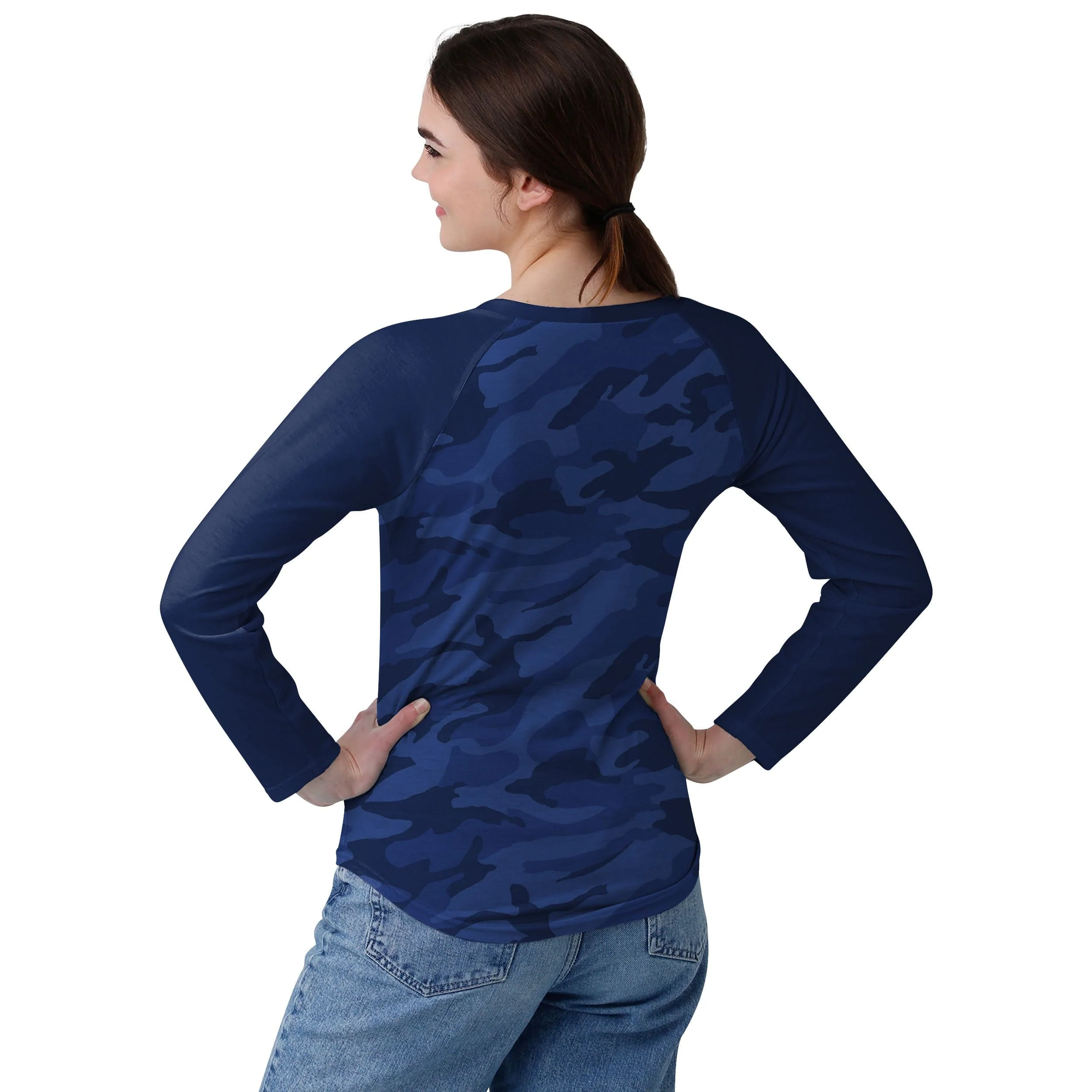 Dallas Cowboys NFL Womens Wordmark Tonal Camo Raglan T-Shirt - Image 3