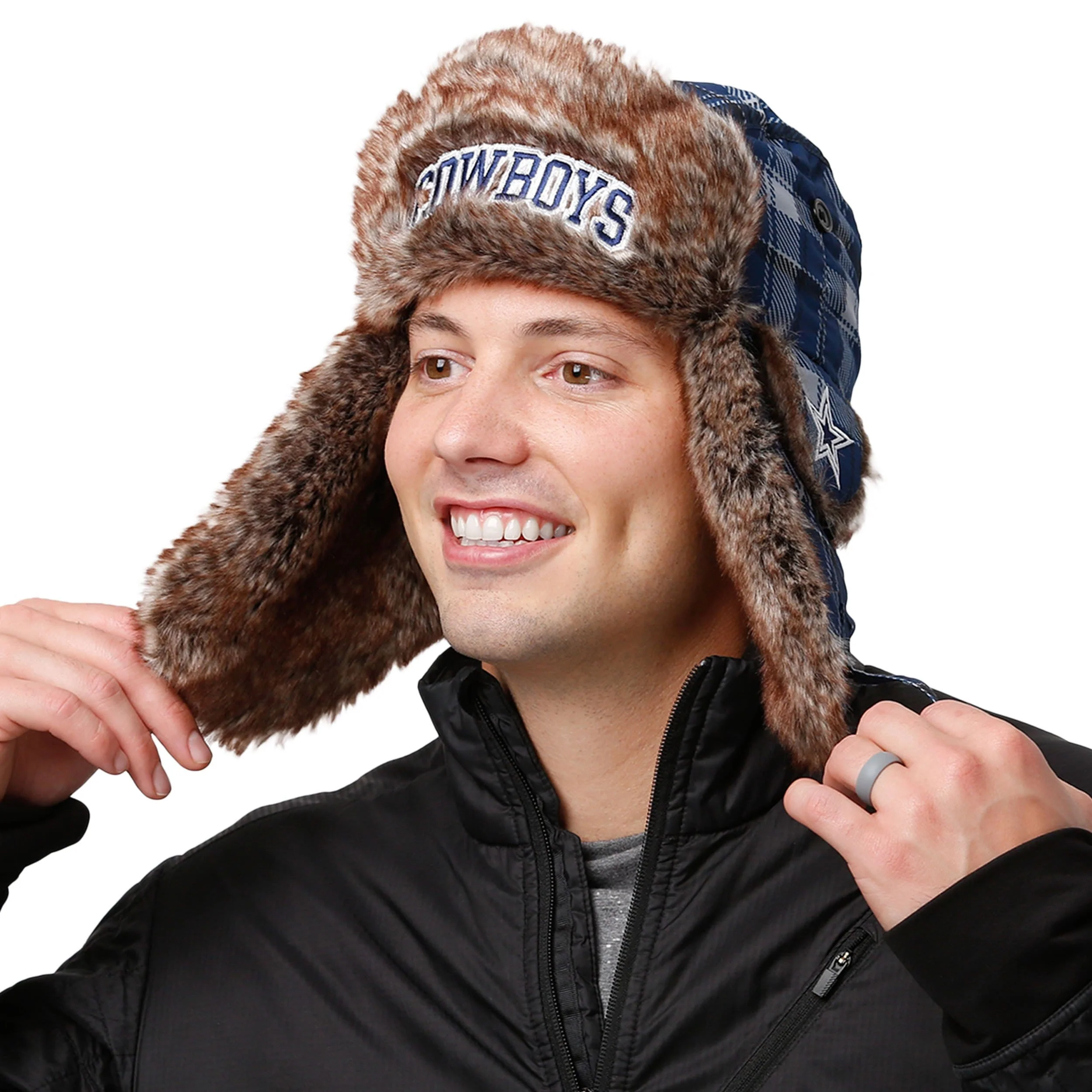 Dallas Cowboys NFL Wordmark Flannel Trapper Hat - Image 2