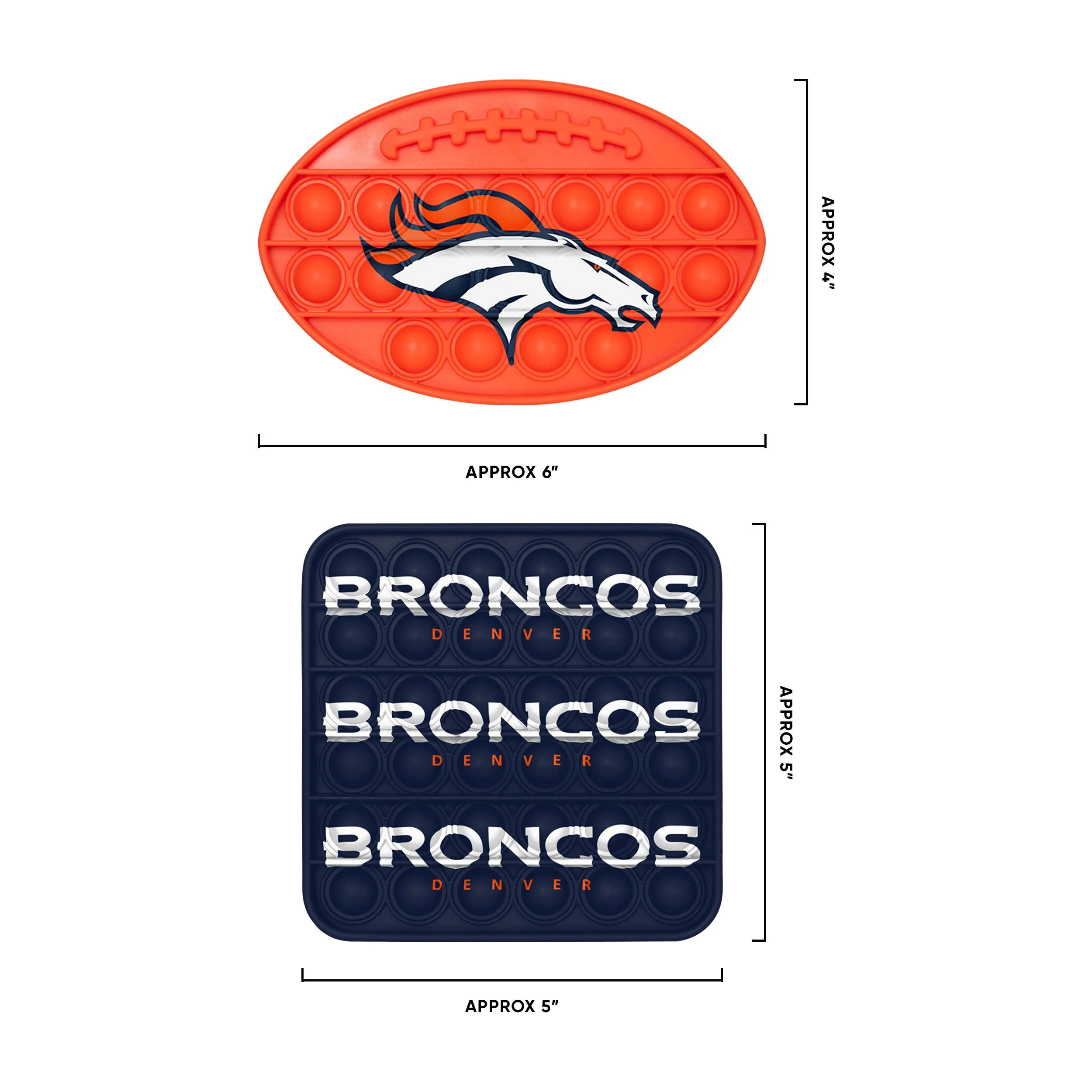 Denver Broncos NFL 2 Pack Ball & Square Push-Itz Fidget - Image 2
