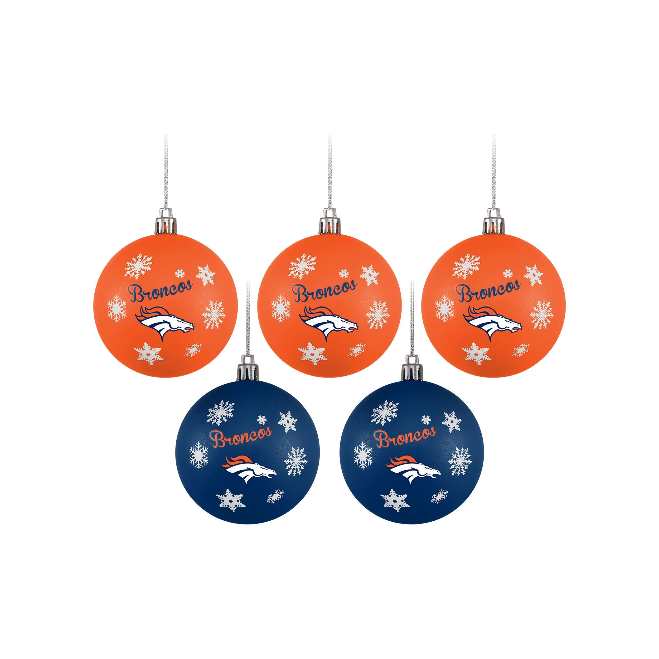 Denver Broncos NFL 5 Pack Shatterproof Ball Ornament Set