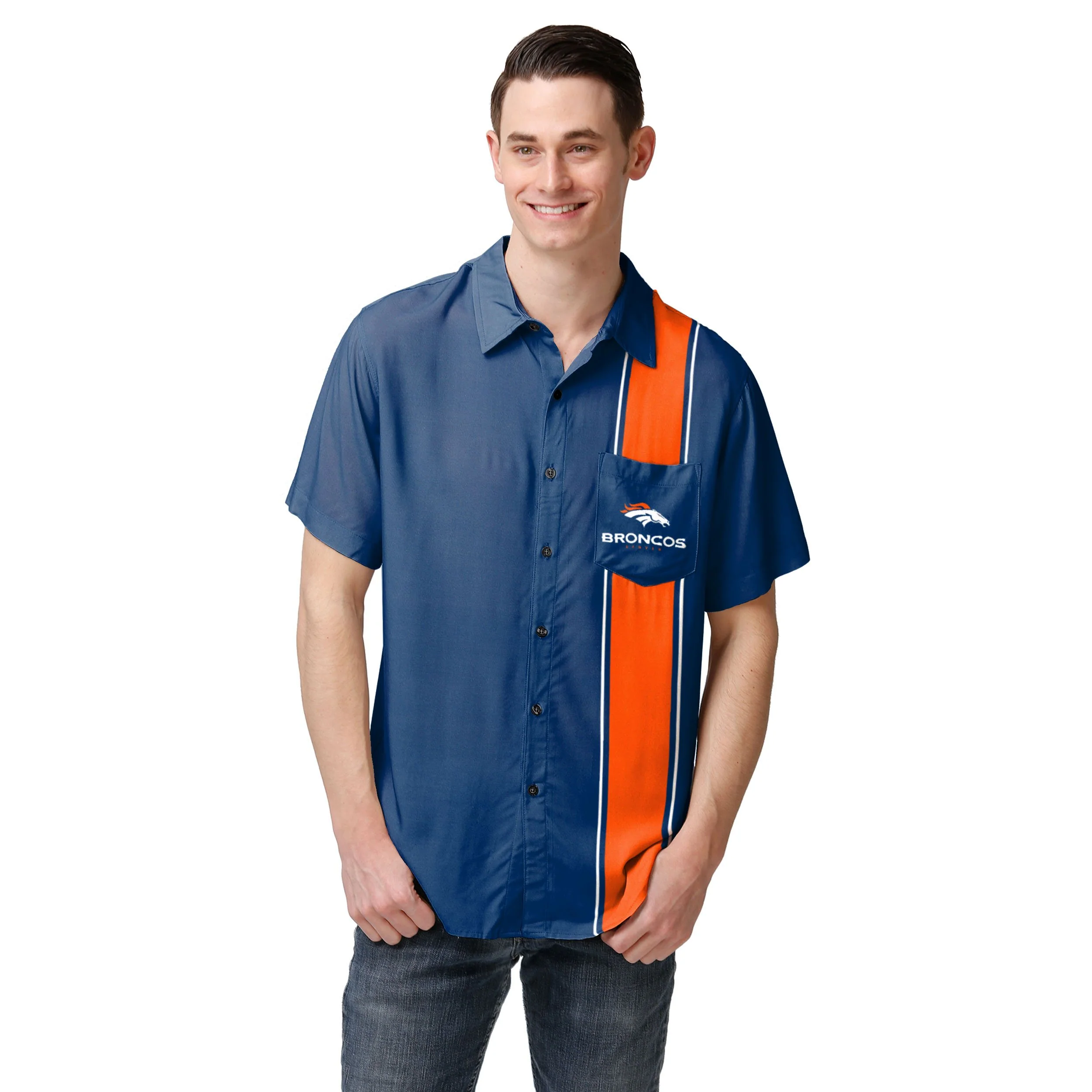 Denver Broncos NFL Mens Bowling Stripe Button Up Shirt - Image 2