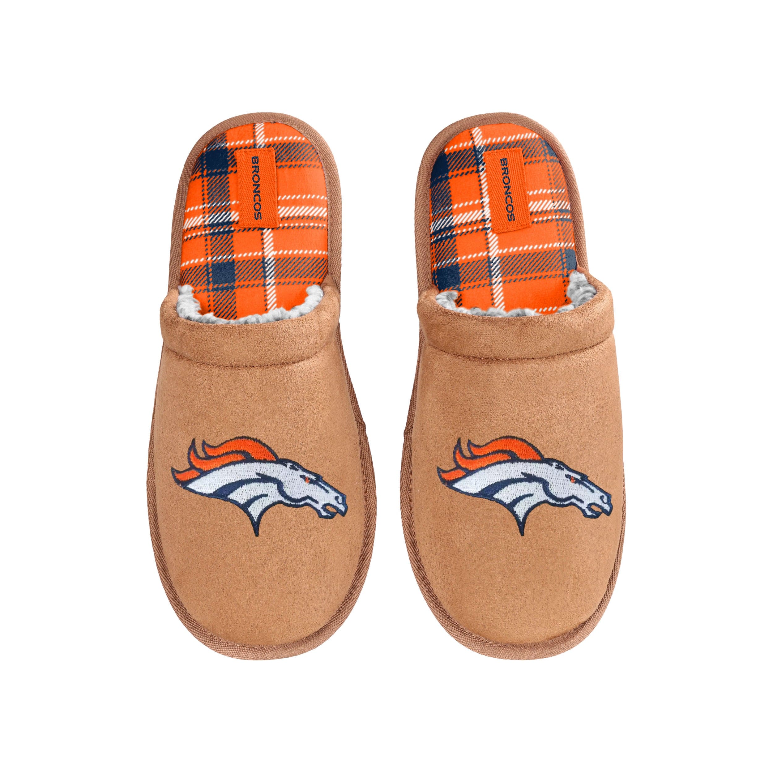 Denver Broncos NFL Mens Flannel Lined Brown Suede Scuff Slipper - Image 4