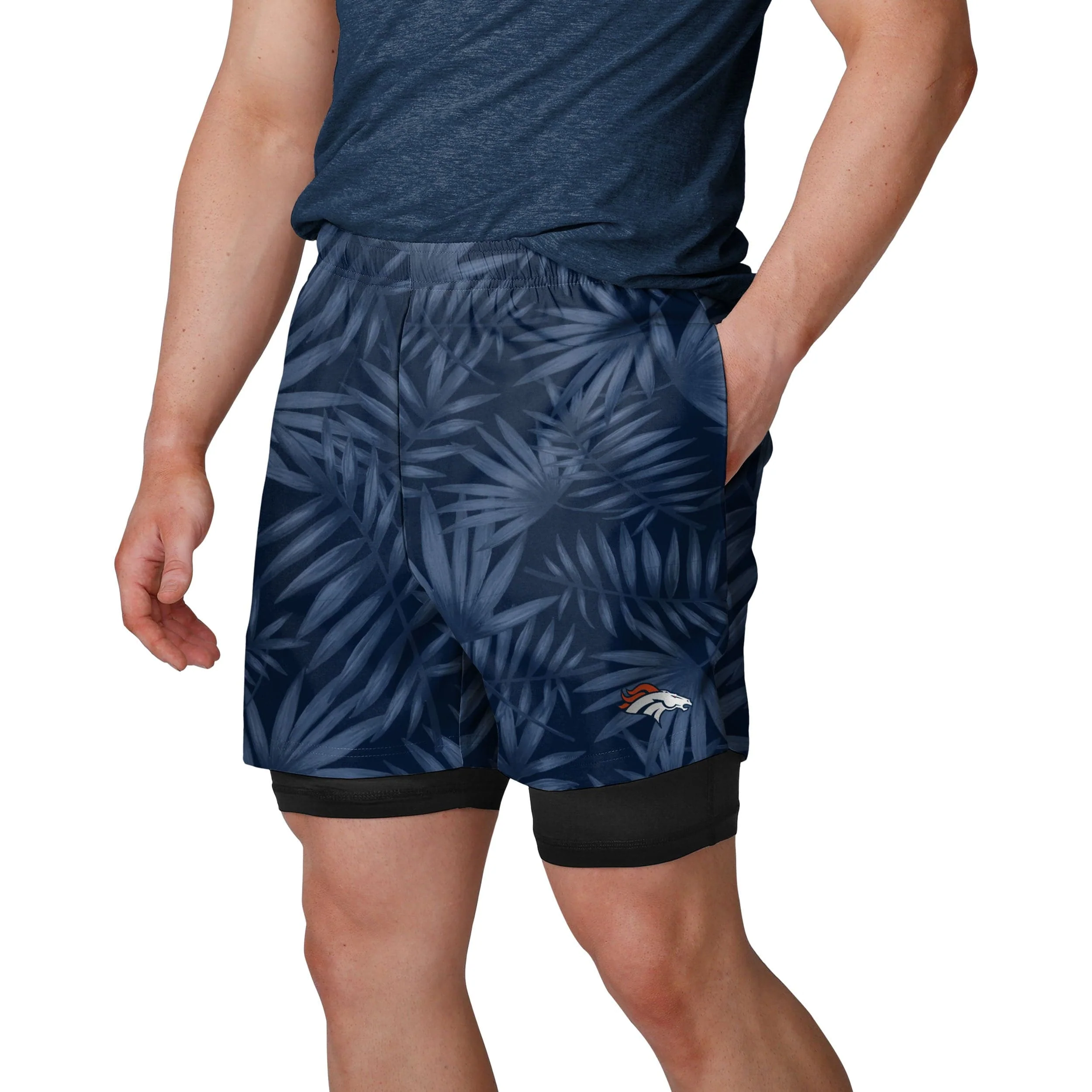 Denver Broncos NFL Mens Floral Black Liner Shorts - Image 2