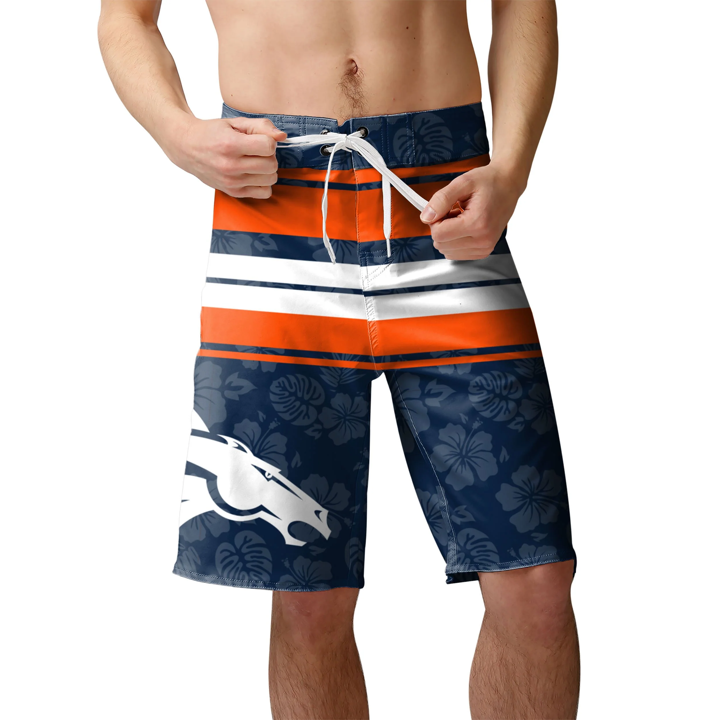 Denver Broncos NFL Mens Hibiscus Boardwalk Stripe Boardshorts - Image 2