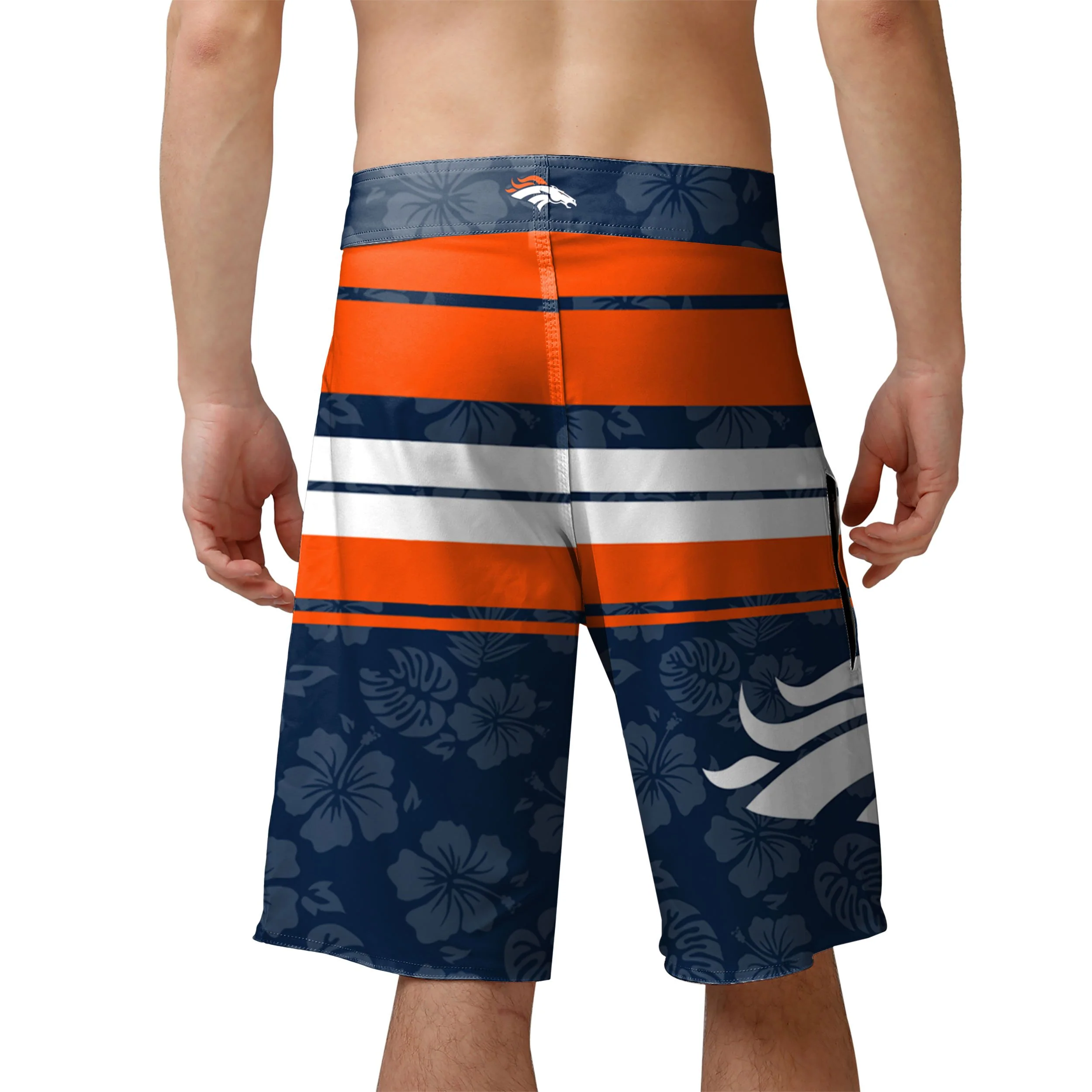 Denver Broncos NFL Mens Hibiscus Boardwalk Stripe Boardshorts - Image 3