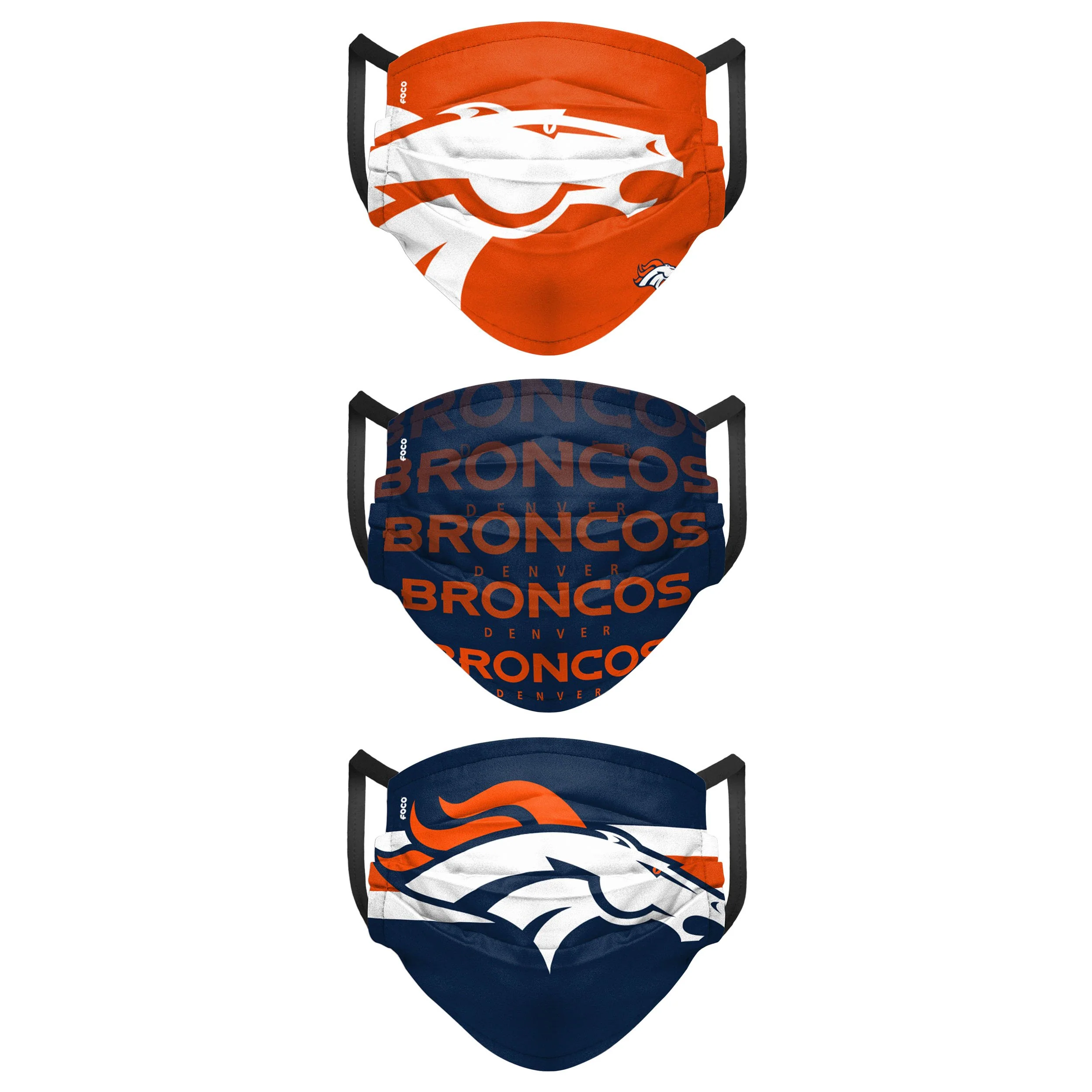Denver Broncos NFL Mens Matchday 3 Pack Face Cover - Image 2