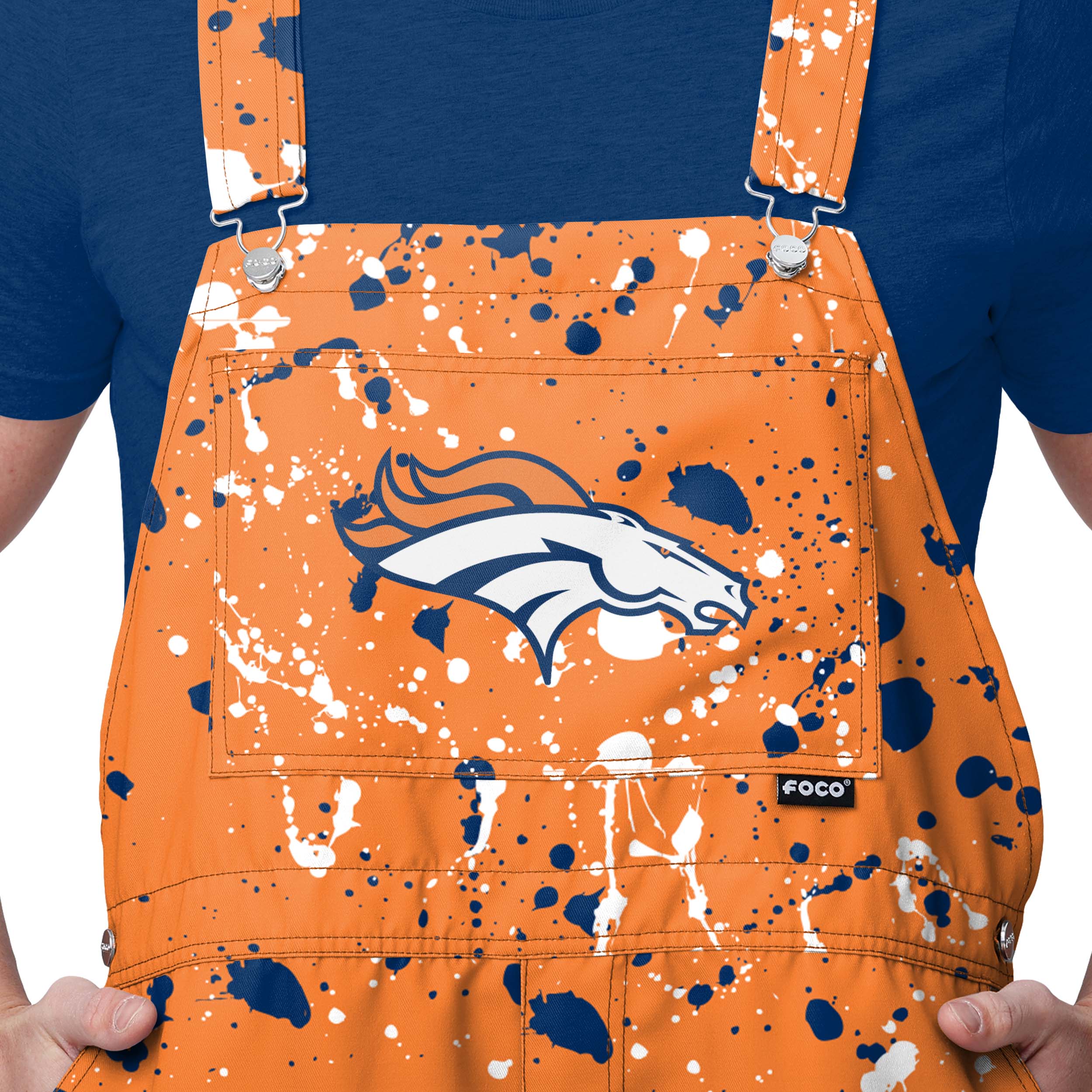 Denver Broncos NFL Mens Paint Splatter Bib Shortalls - Image 3