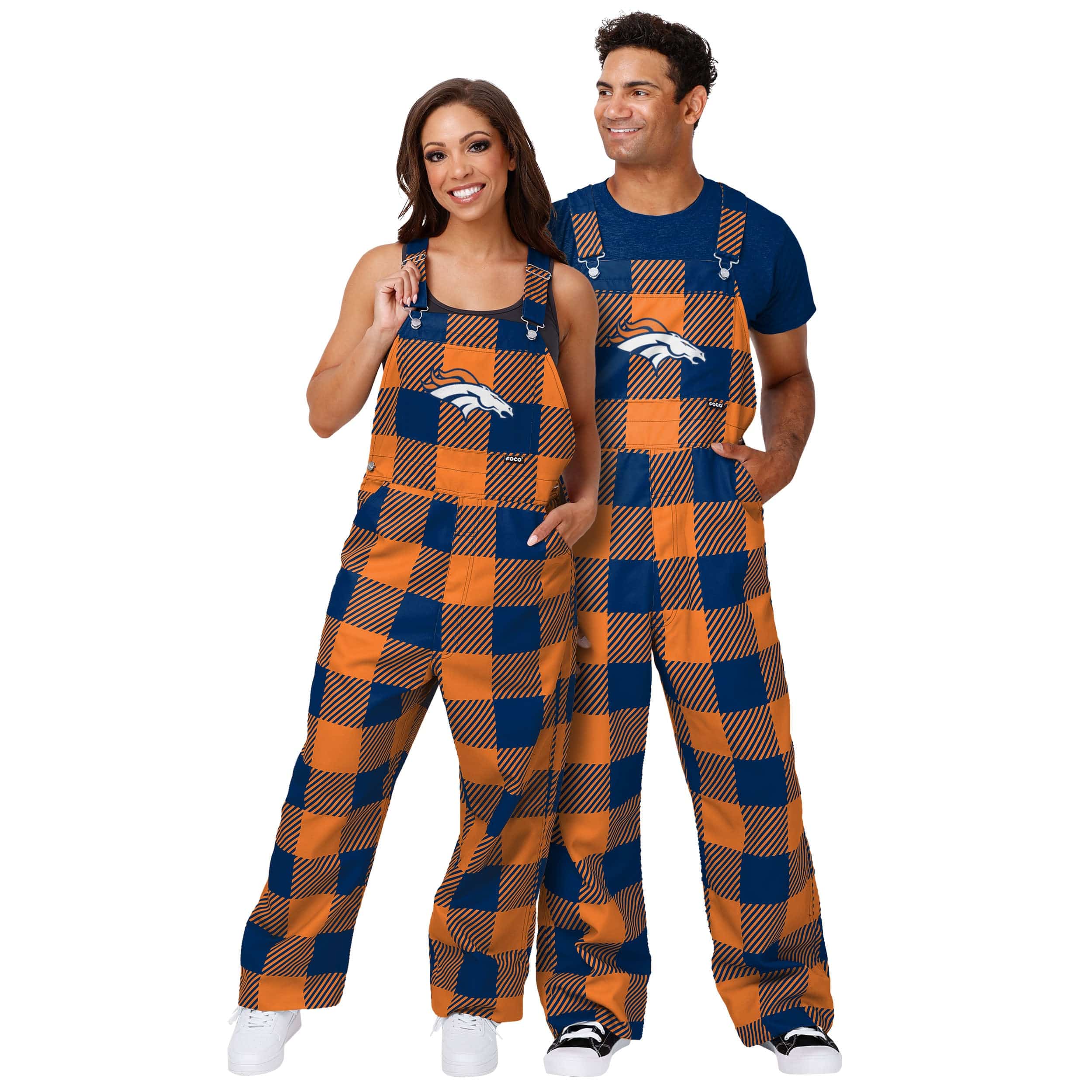 Denver Broncos NFL Mens Plaid Bib Overalls - Image 3