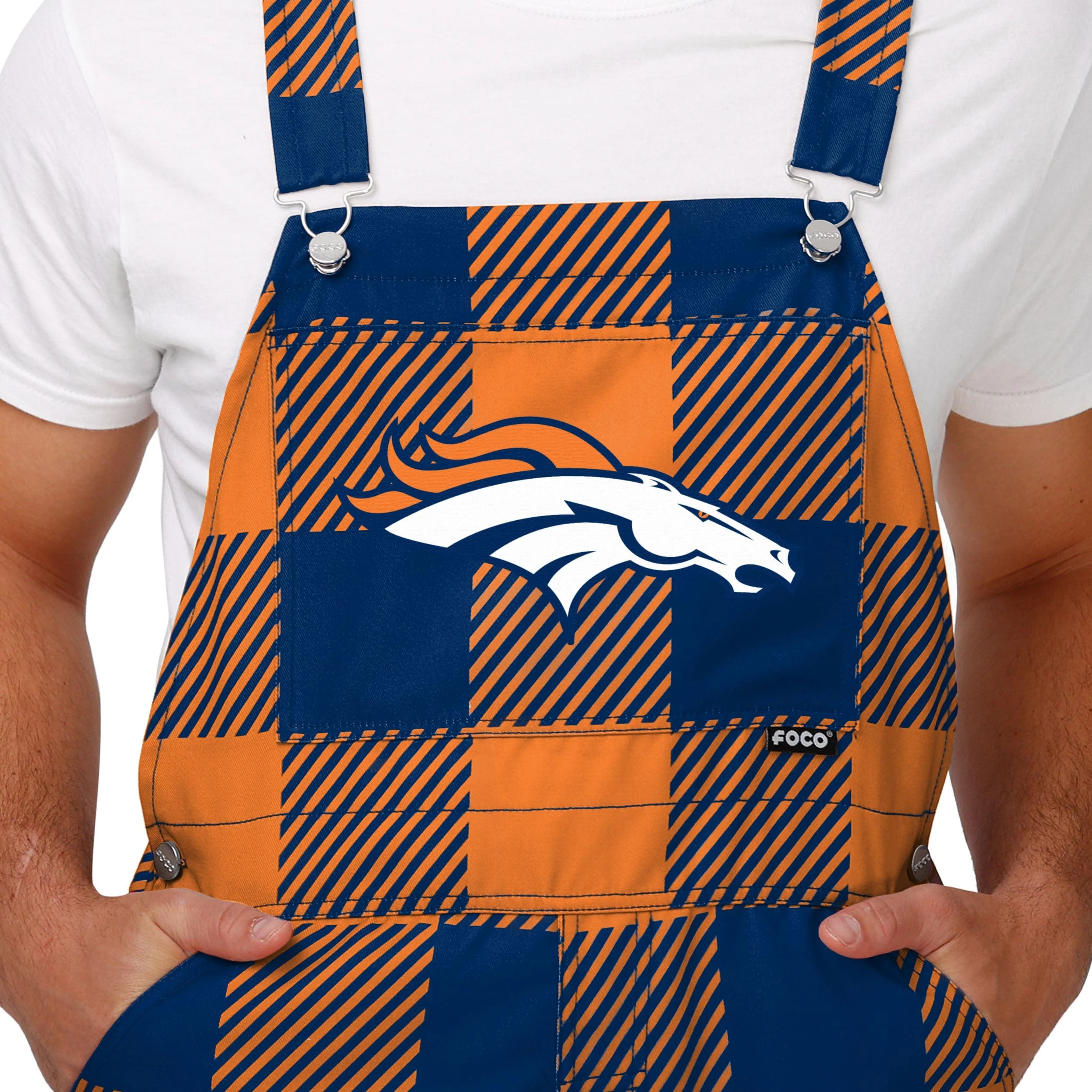 Denver Broncos NFL Mens Plaid Bib Overalls - Image 4