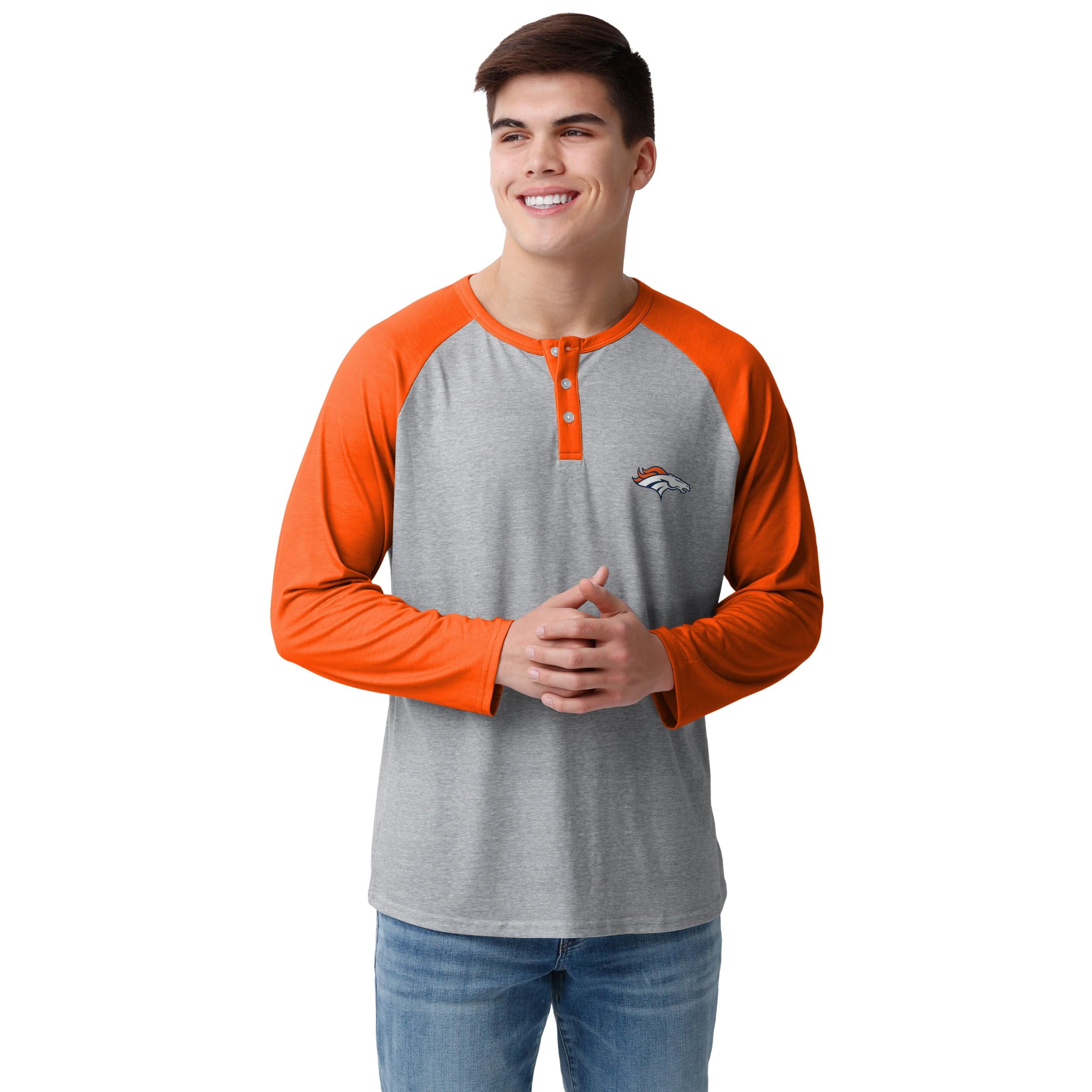 Denver Broncos NFL Mens Team Logo Gray Long Sleeve Henley - Image 2