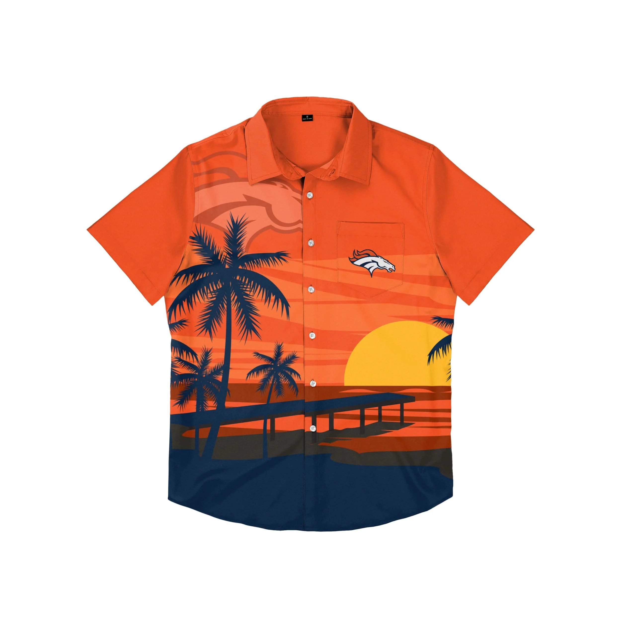 Denver Broncos NFL Mens Tropical Sunset Button Up Shirt