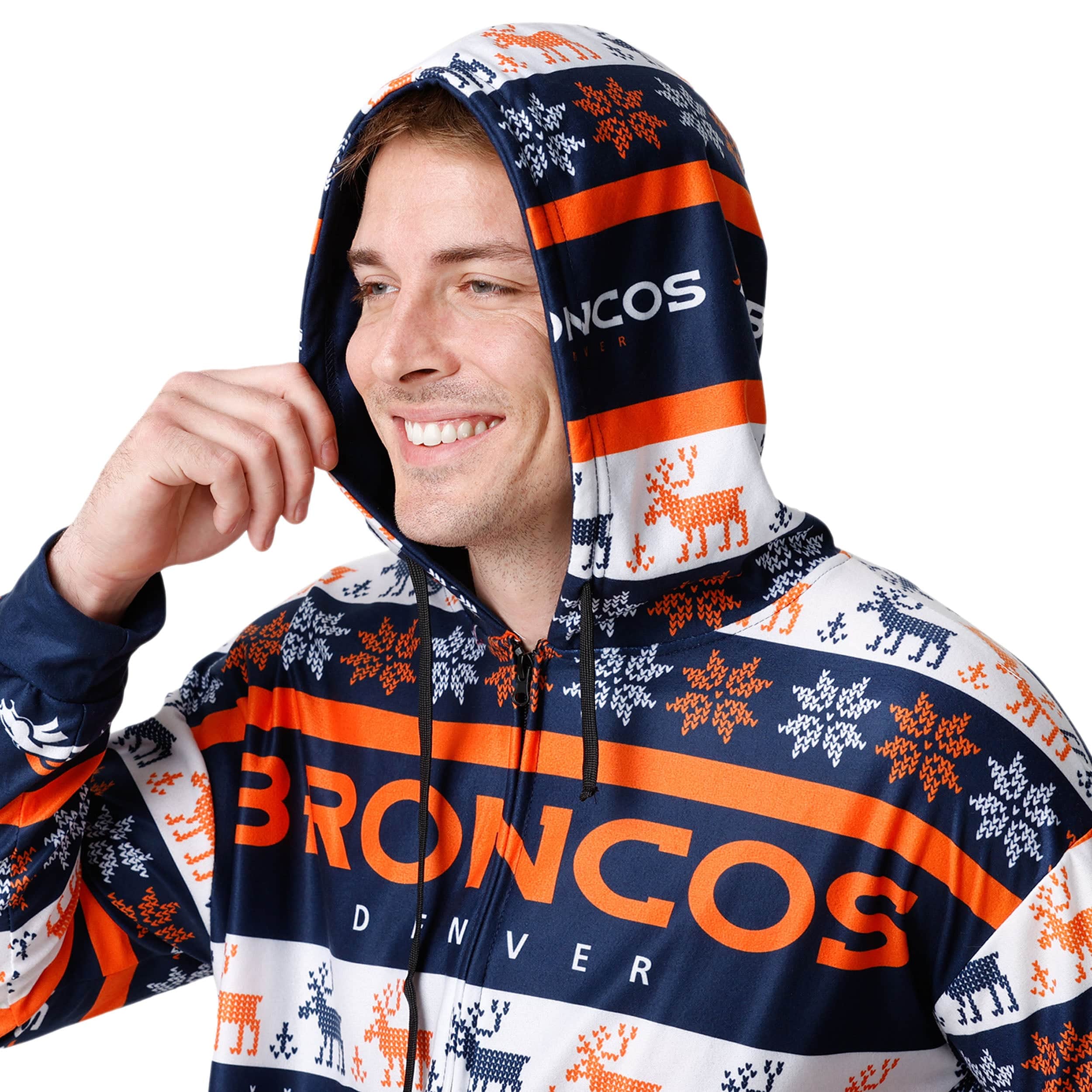 Denver Broncos NFL Mens Ugly Short One Piece Pajamas - Image 3