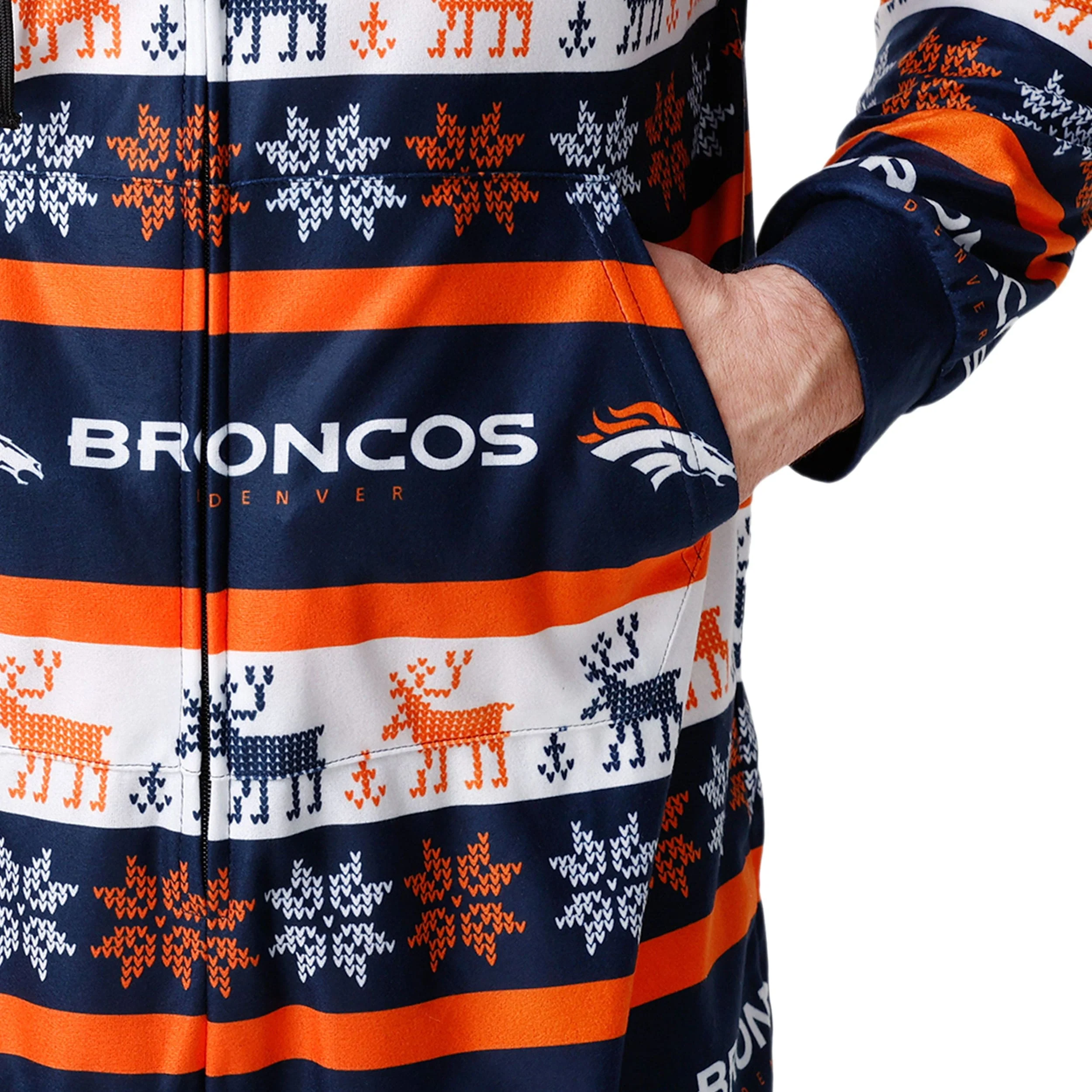 Denver Broncos NFL Mens Ugly Short One Piece Pajamas - Image 4