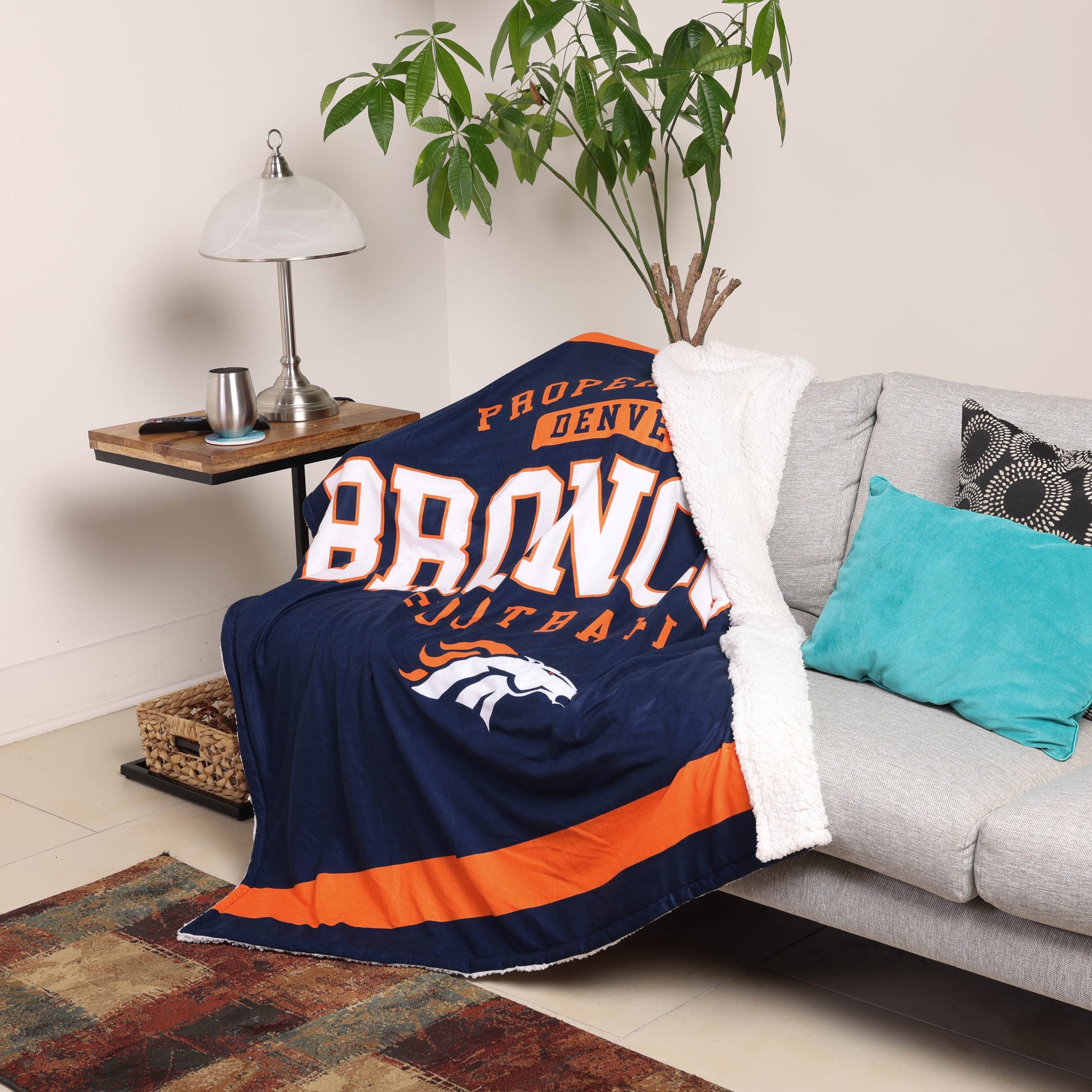 Denver Broncos NFL Team Property Sherpa Plush Throw Blanket - Image 2