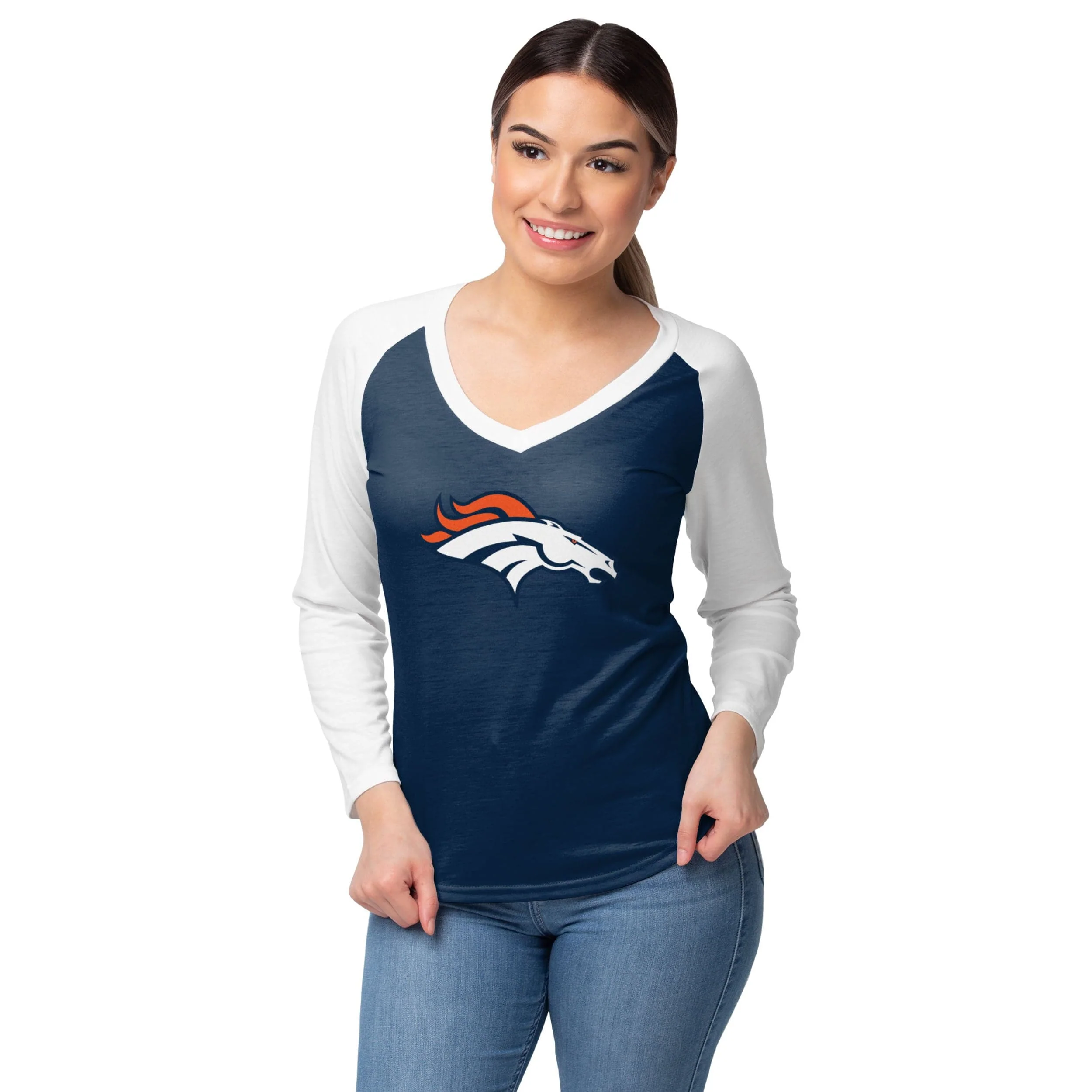 Denver Broncos NFL Womens Big Logo Solid Raglan T-Shirt - Image 2