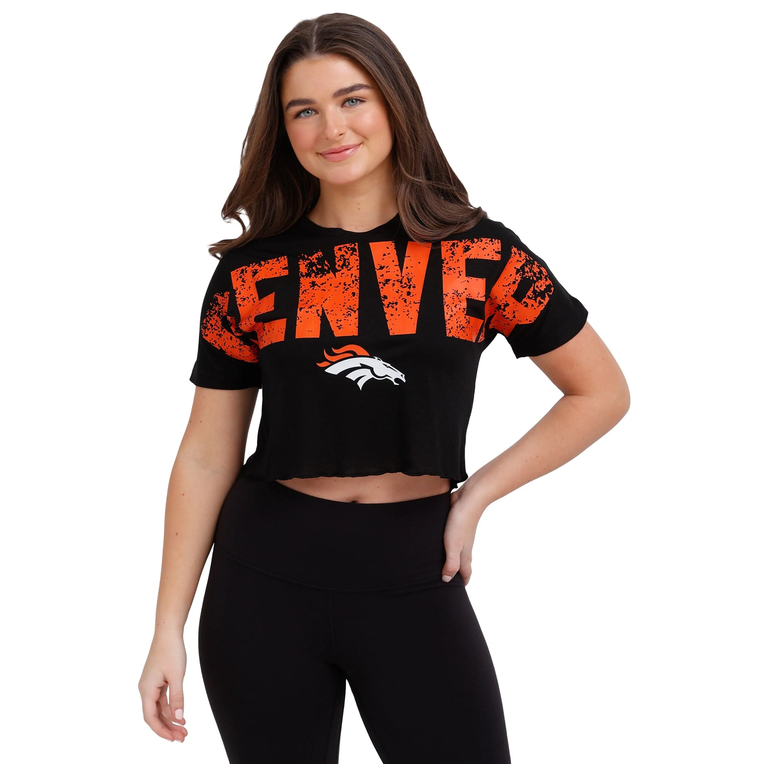 Denver Broncos NFL Womens Distressed Wordmark Crop Top