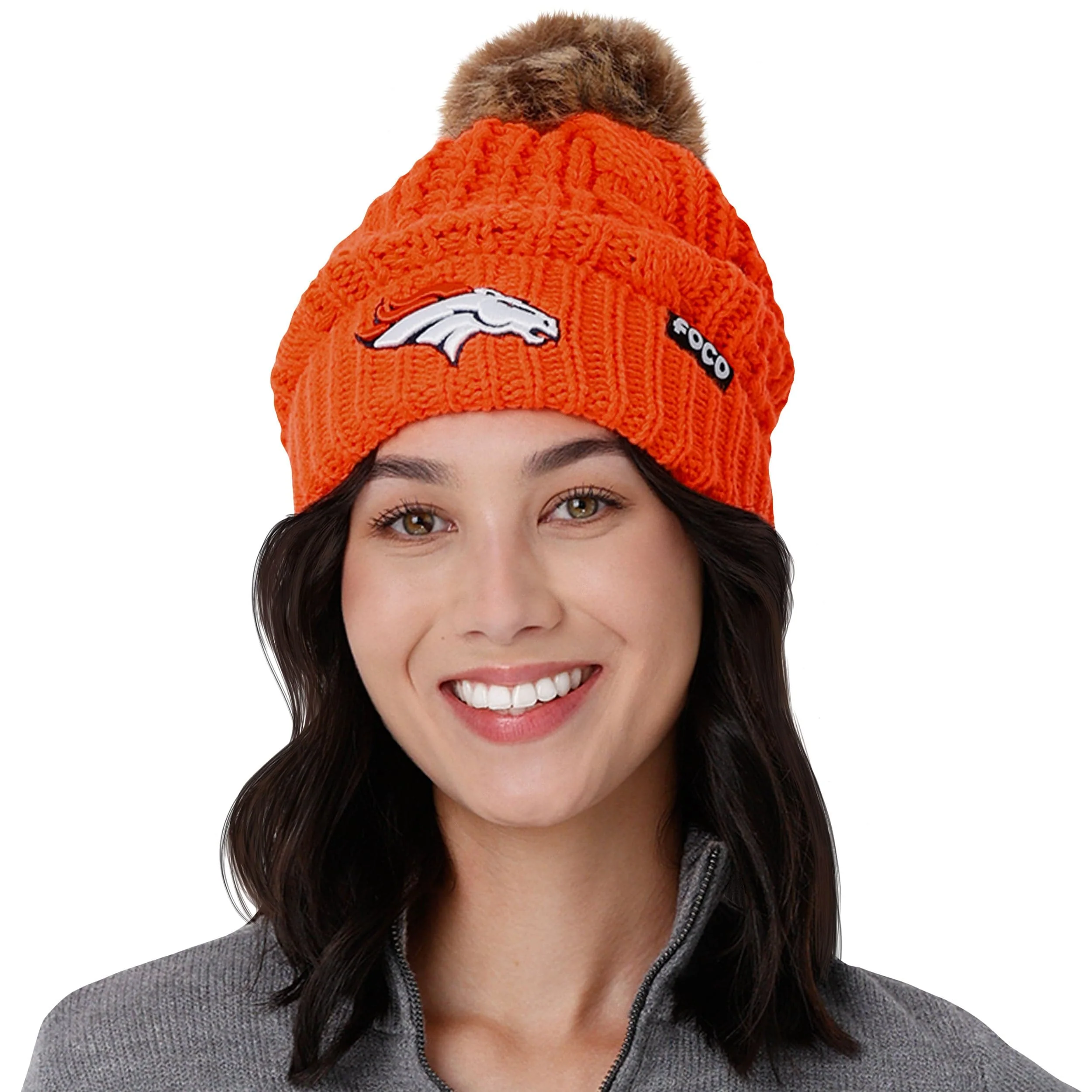 Denver Broncos NFL Womens Faux Fur Pom Beanie - Image 3