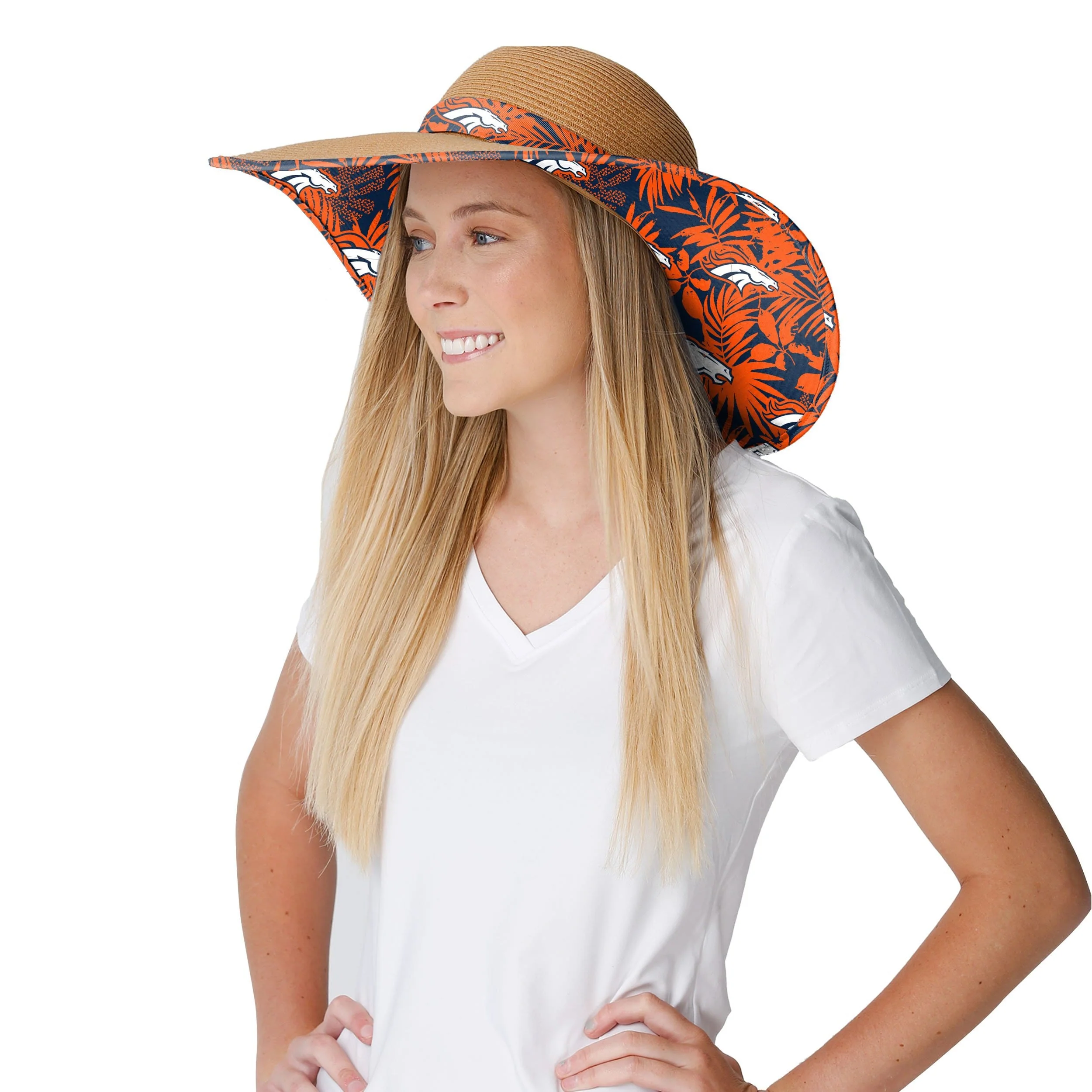 Denver Broncos NFL Womens Floral Straw Hat - Image 3