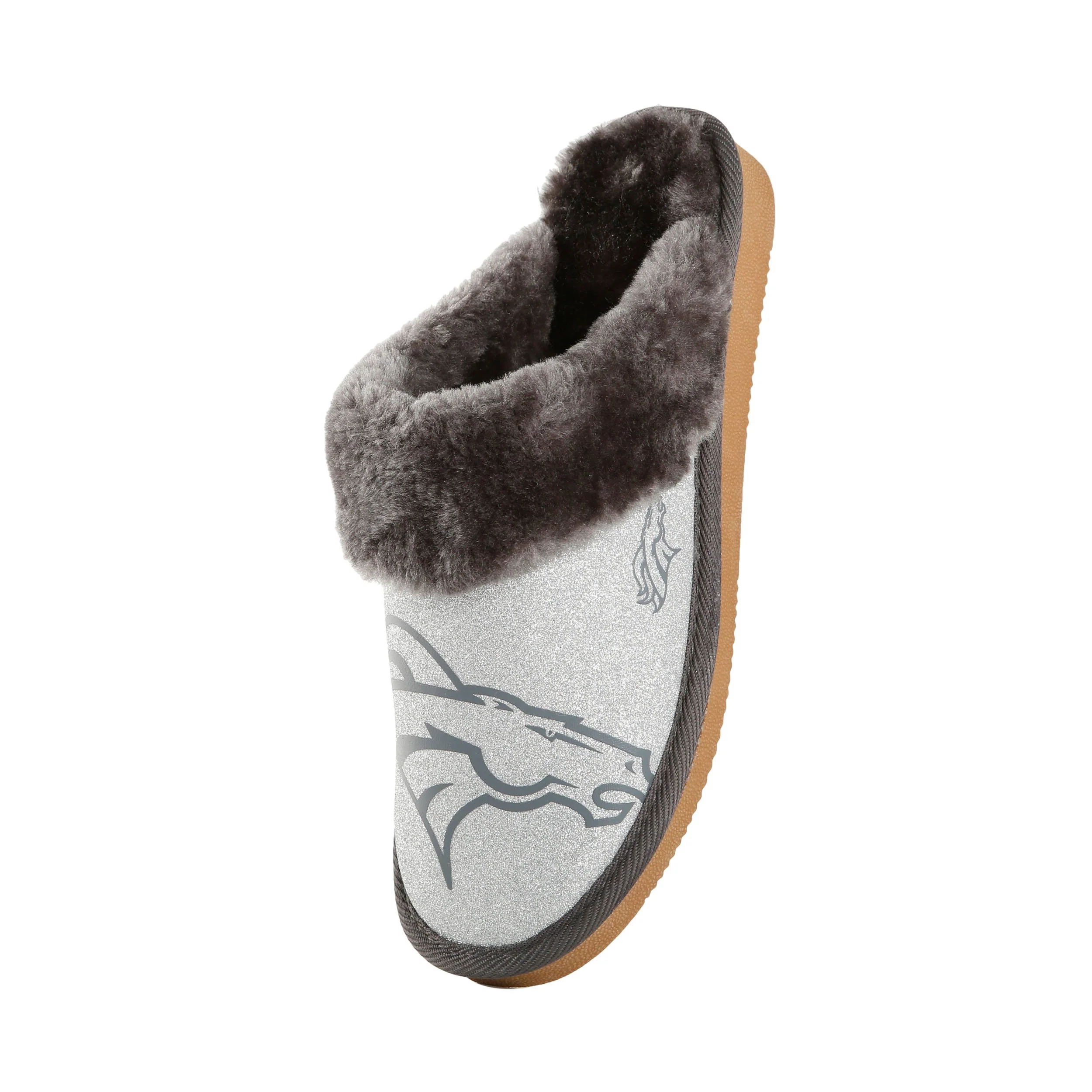 Denver Broncos NFL Womens Glitter Open Back Fur Moccasin Slippers - Image 3