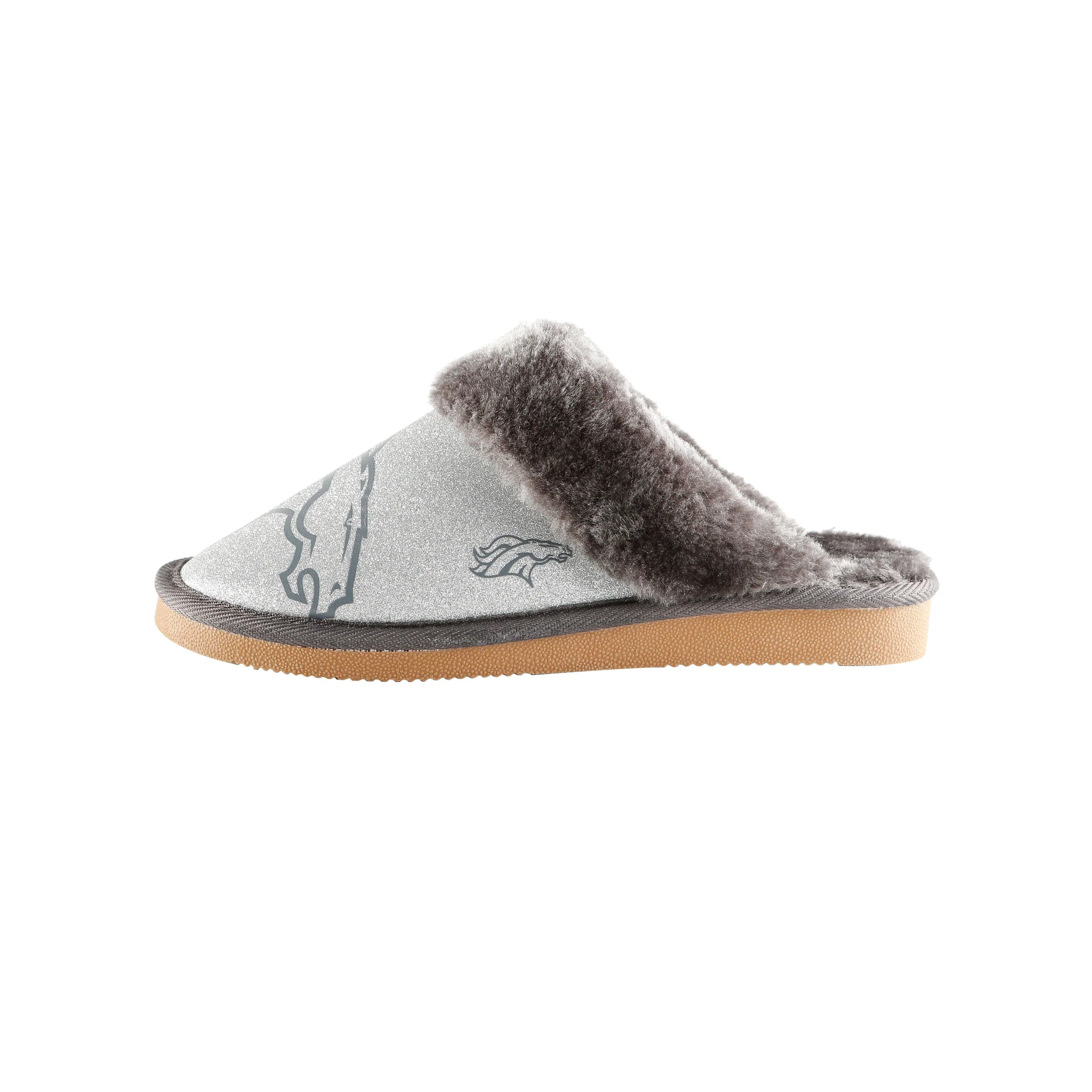 Denver Broncos NFL Womens Glitter Open Back Fur Moccasin Slippers - Image 4