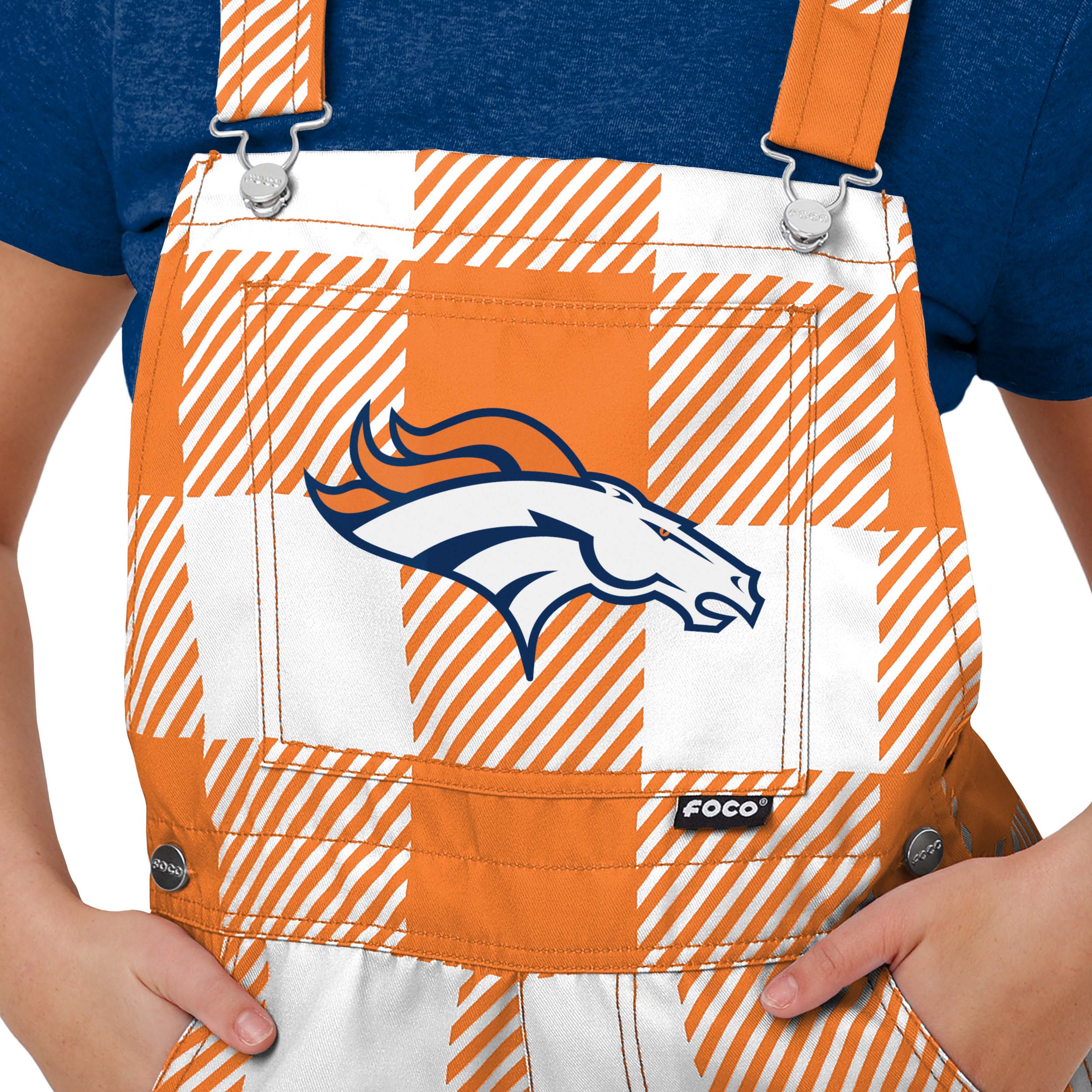Denver Broncos NFL Womens Plaid Bib Shortalls - Image 3