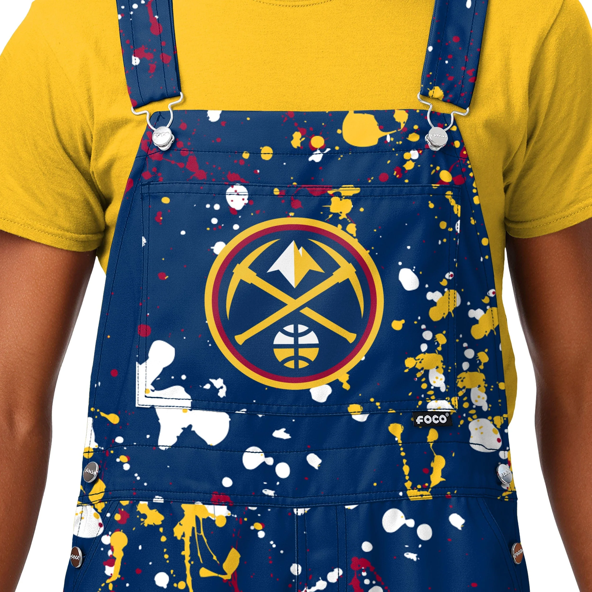 Denver Nuggets NBA Mens Paint Splatter Bib Overalls - Image 3