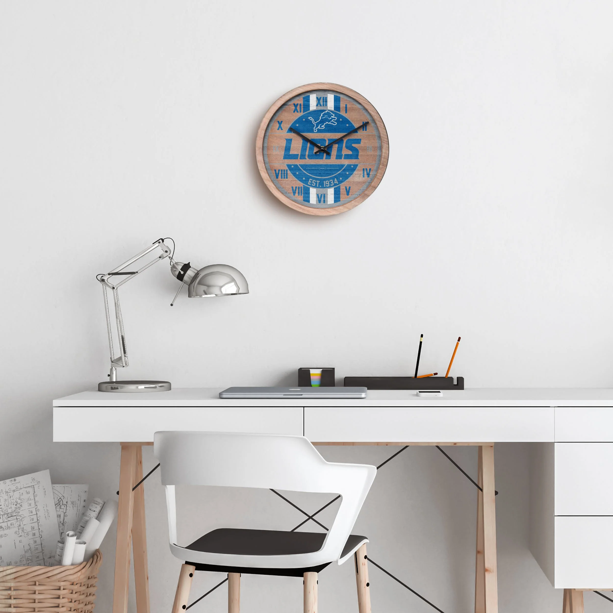 Detroit Lions NFL Barrel Wall Clock - Image 3