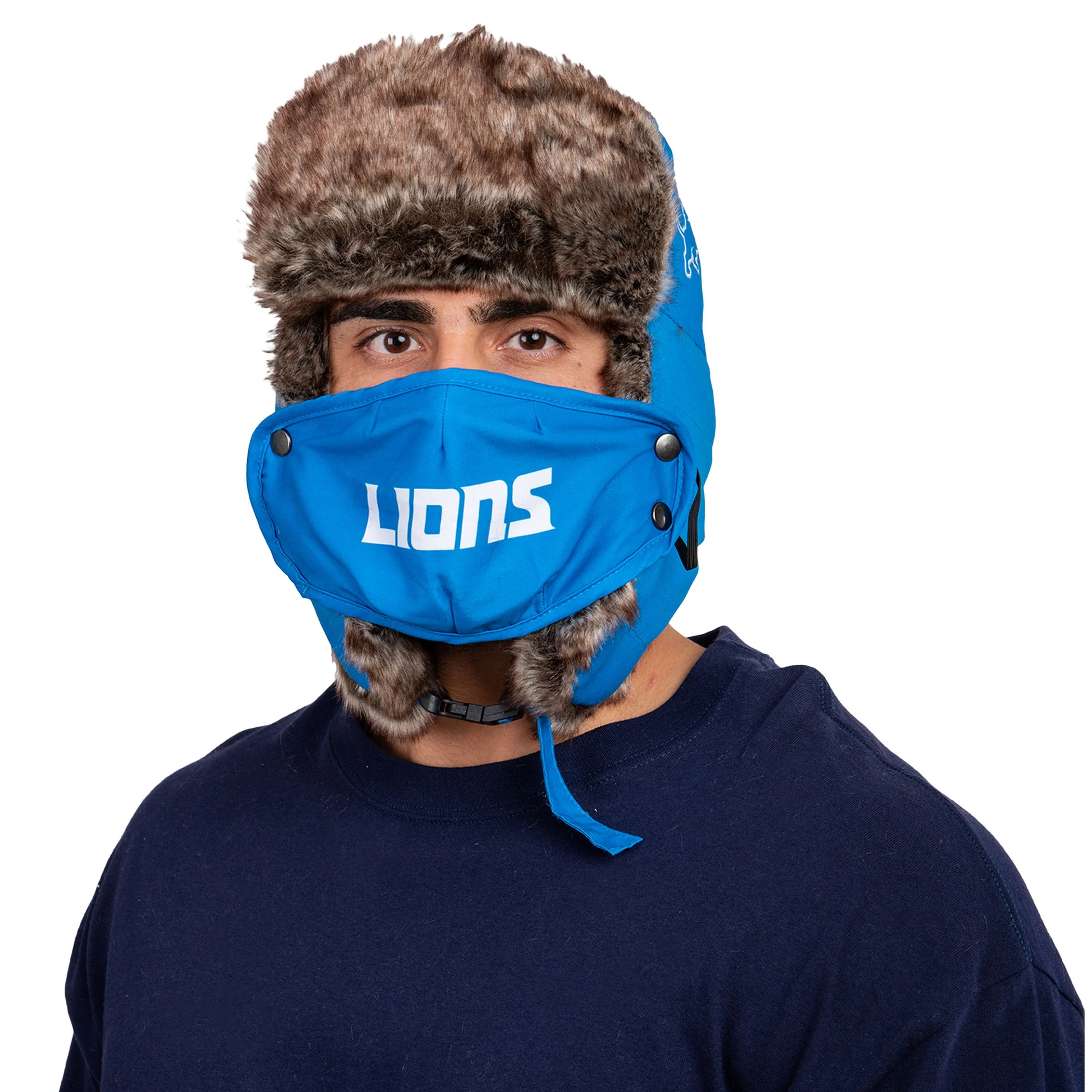 Detroit Lions NFL Big Logo Trapper Hat With Face Cover - Image 2