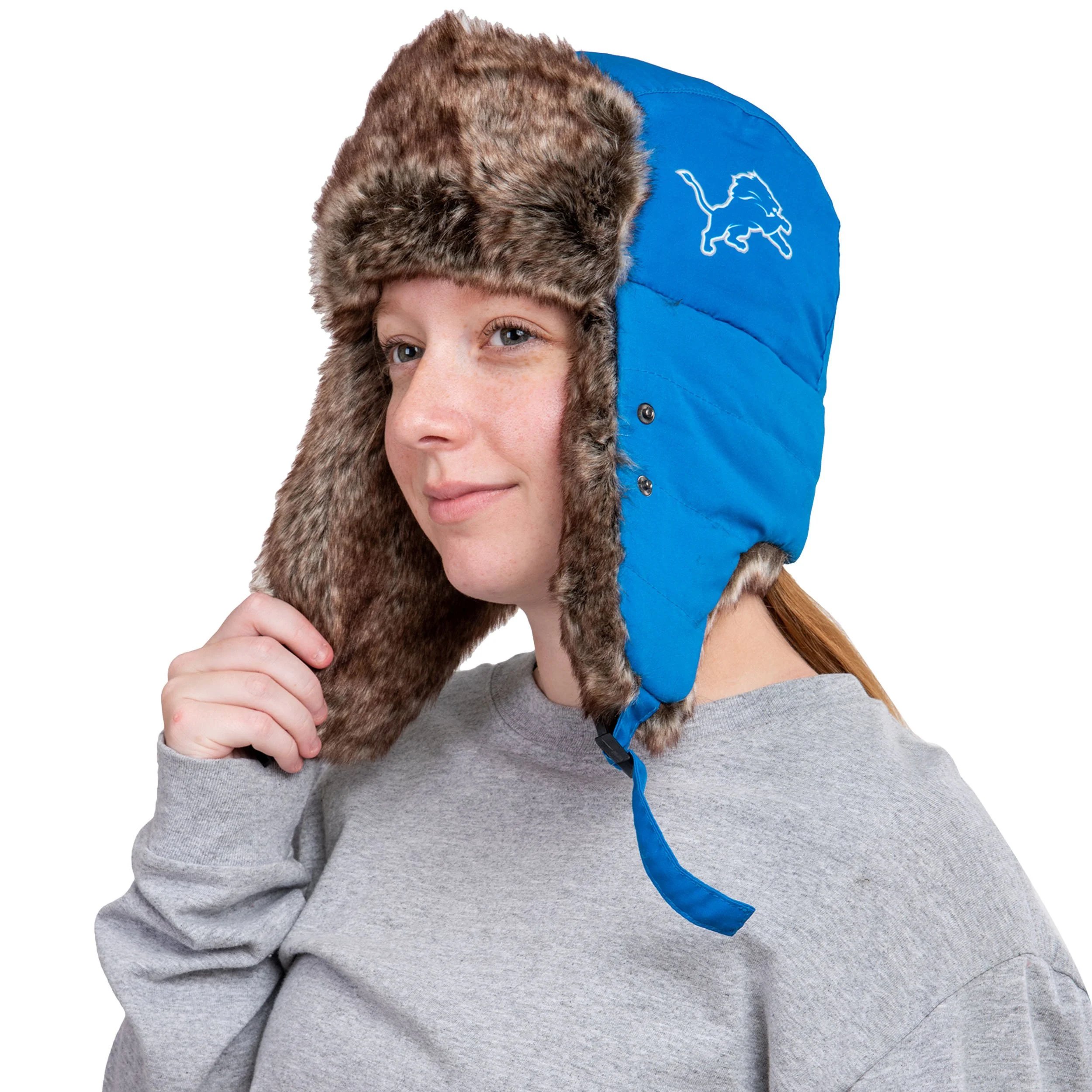 Detroit Lions NFL Big Logo Trapper Hat With Face Cover - Image 3