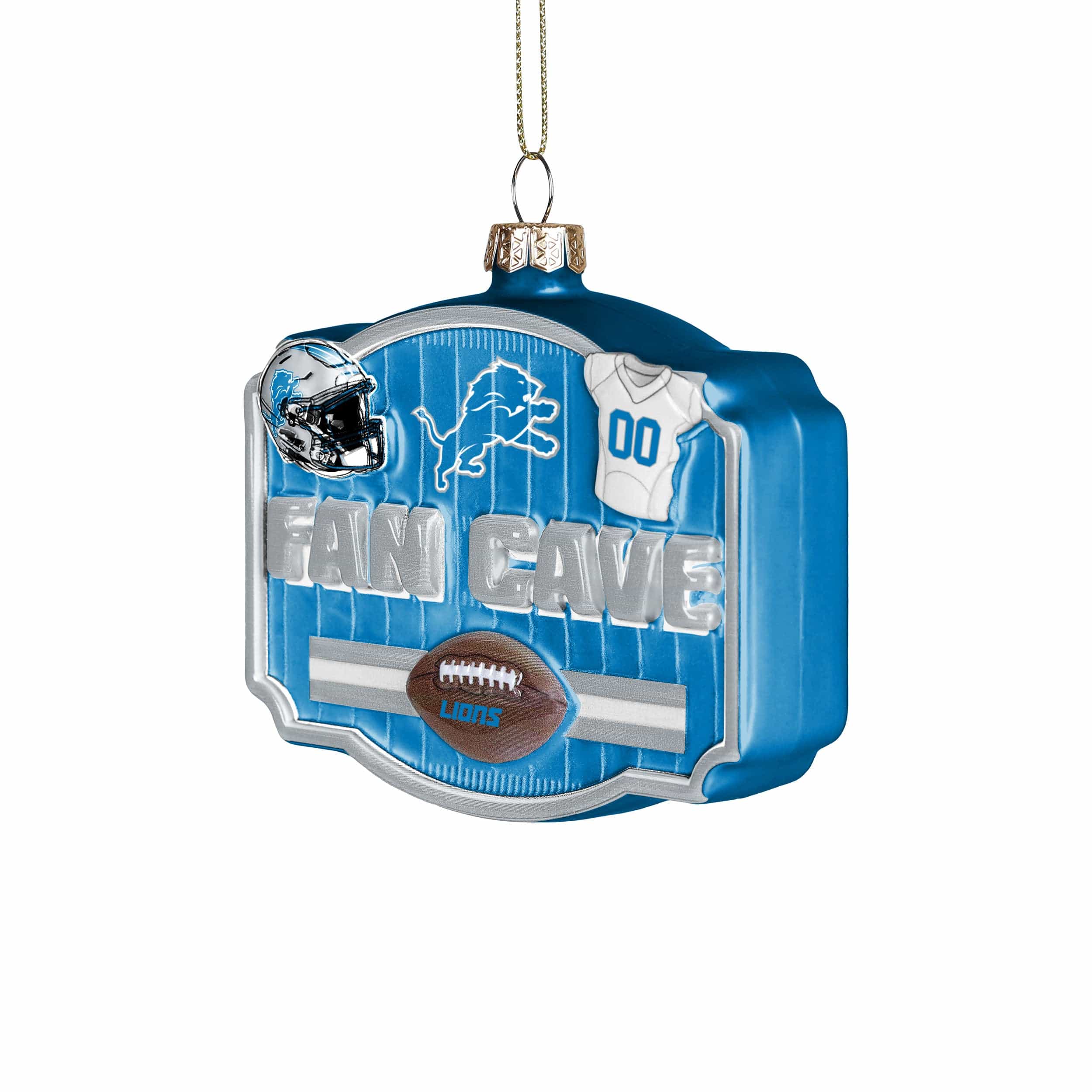 Detroit Lions NFL Blown Glass Fan Cave Ornament - Image 2