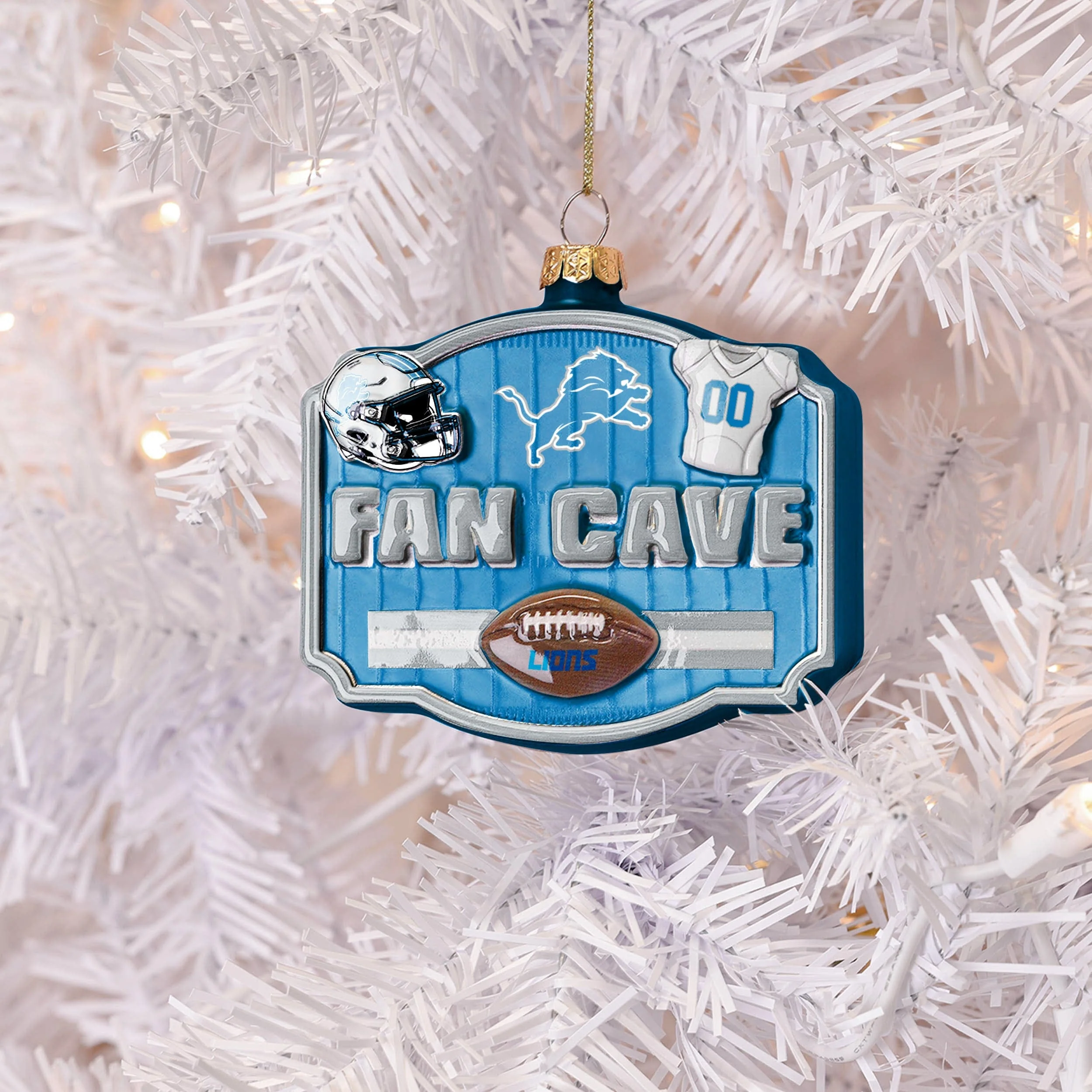 Detroit Lions NFL Blown Glass Fan Cave Ornament - Image 3