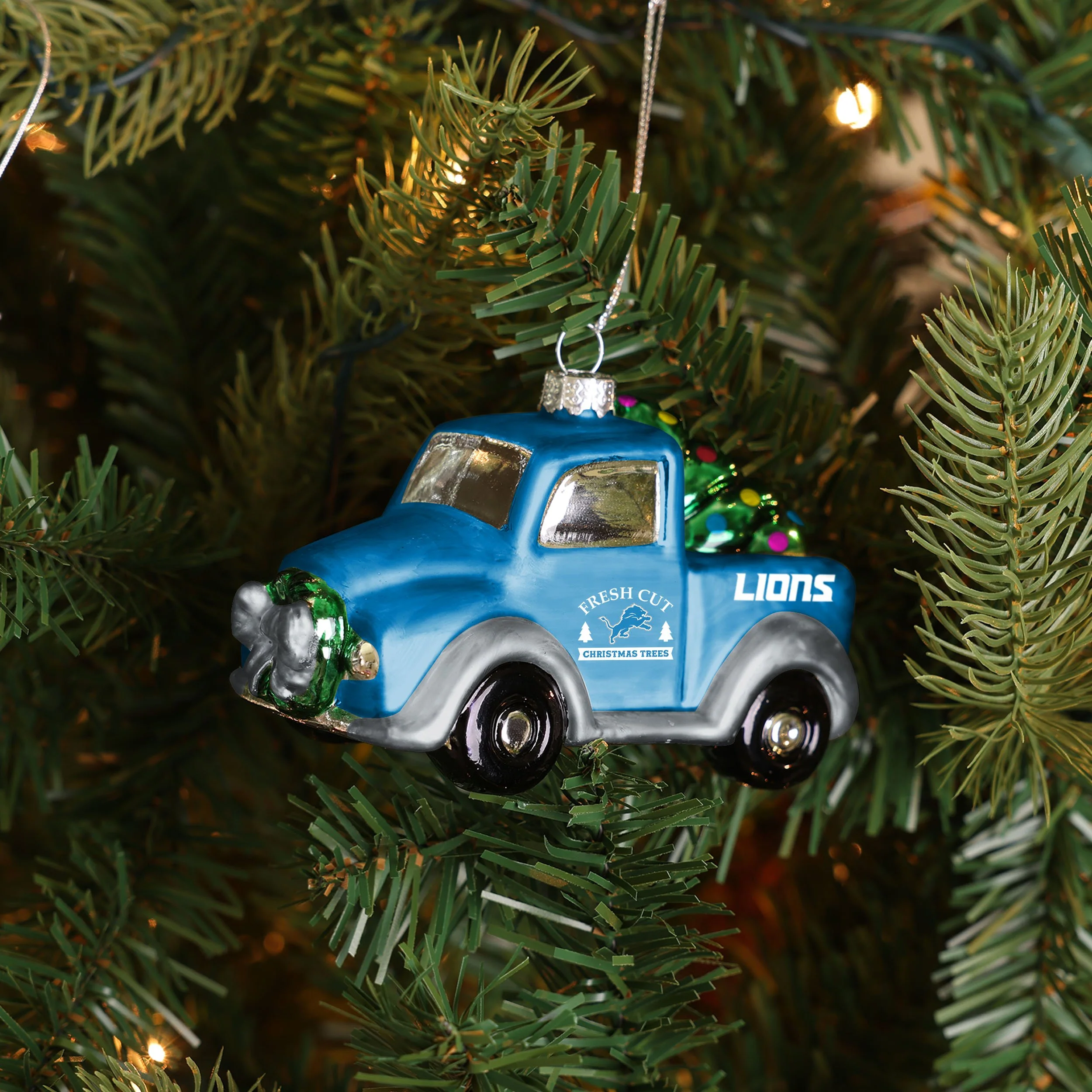 Detroit Lions NFL Blown Glass Truck Ornament - Image 3
