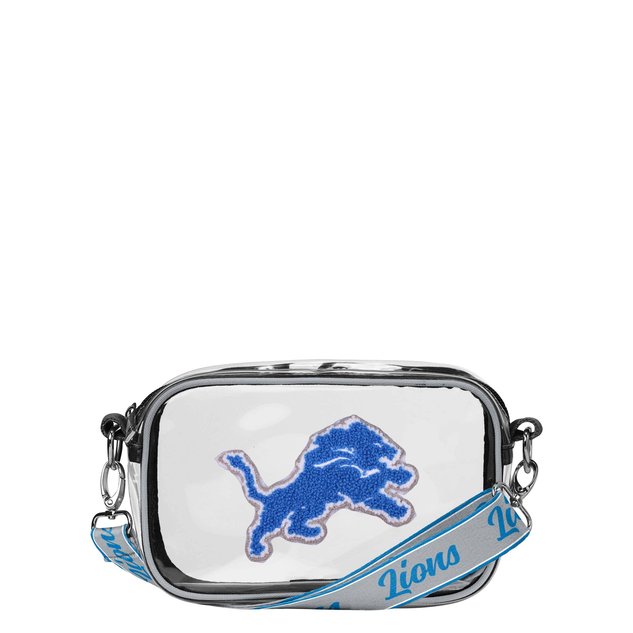 Detroit Lions NFL Chenille Logo Clear Crossbody Bag (PREORDER - SHIPS EARLY JUNE)