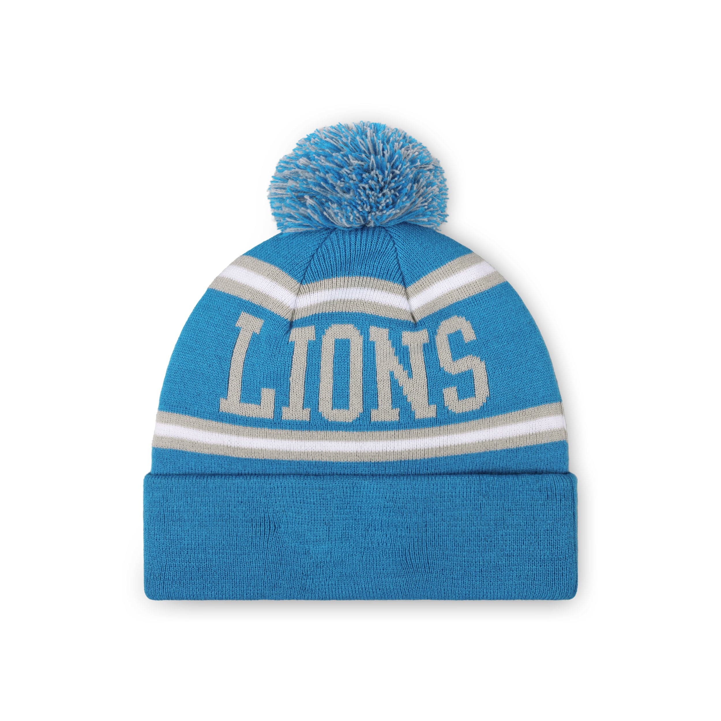Detroit Lions NFL Glacier Blue Primary Logo Stripe Pom Beanie - Image 2