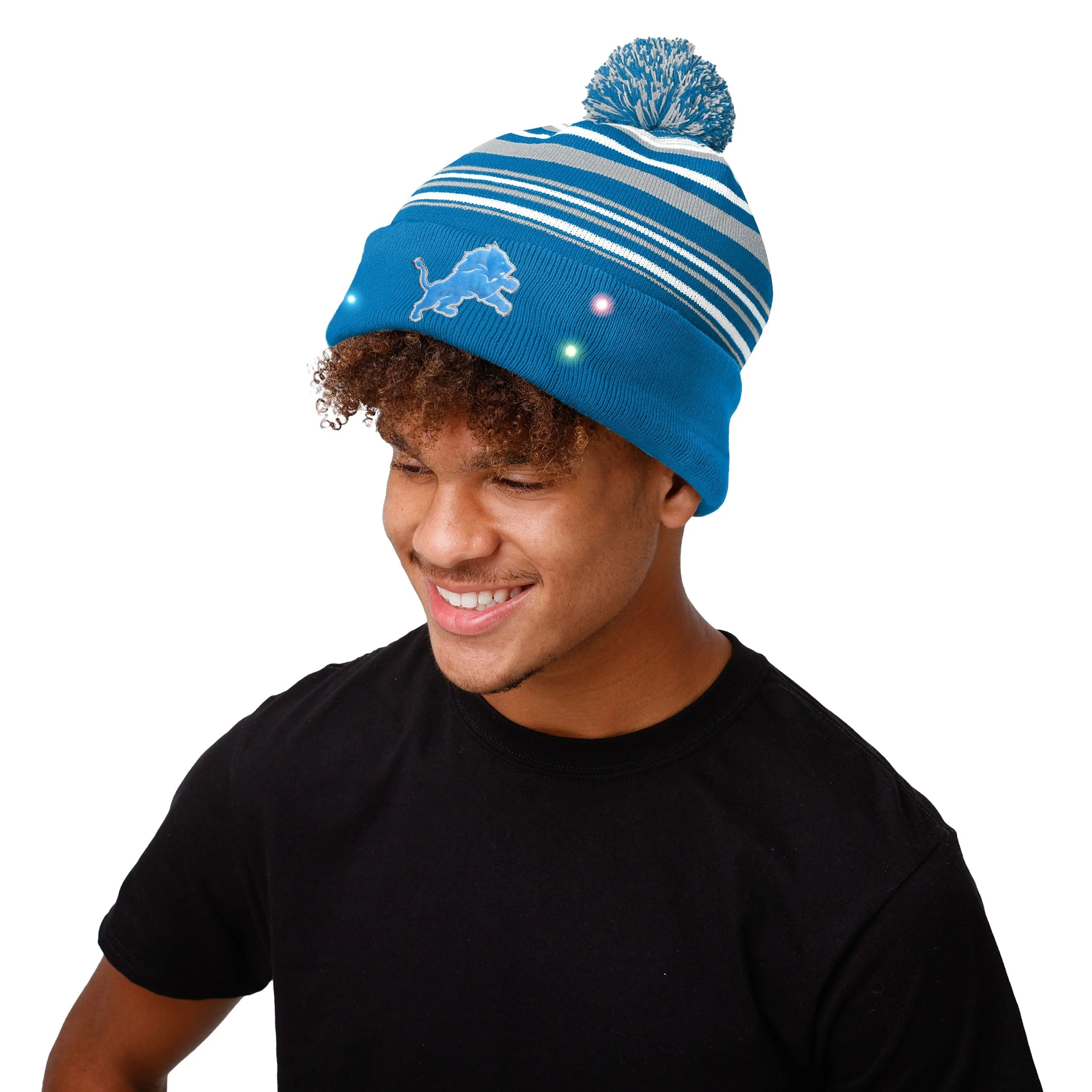 Detroit Lions NFL Horizontal Stripe Light Up Beanie - Image 3
