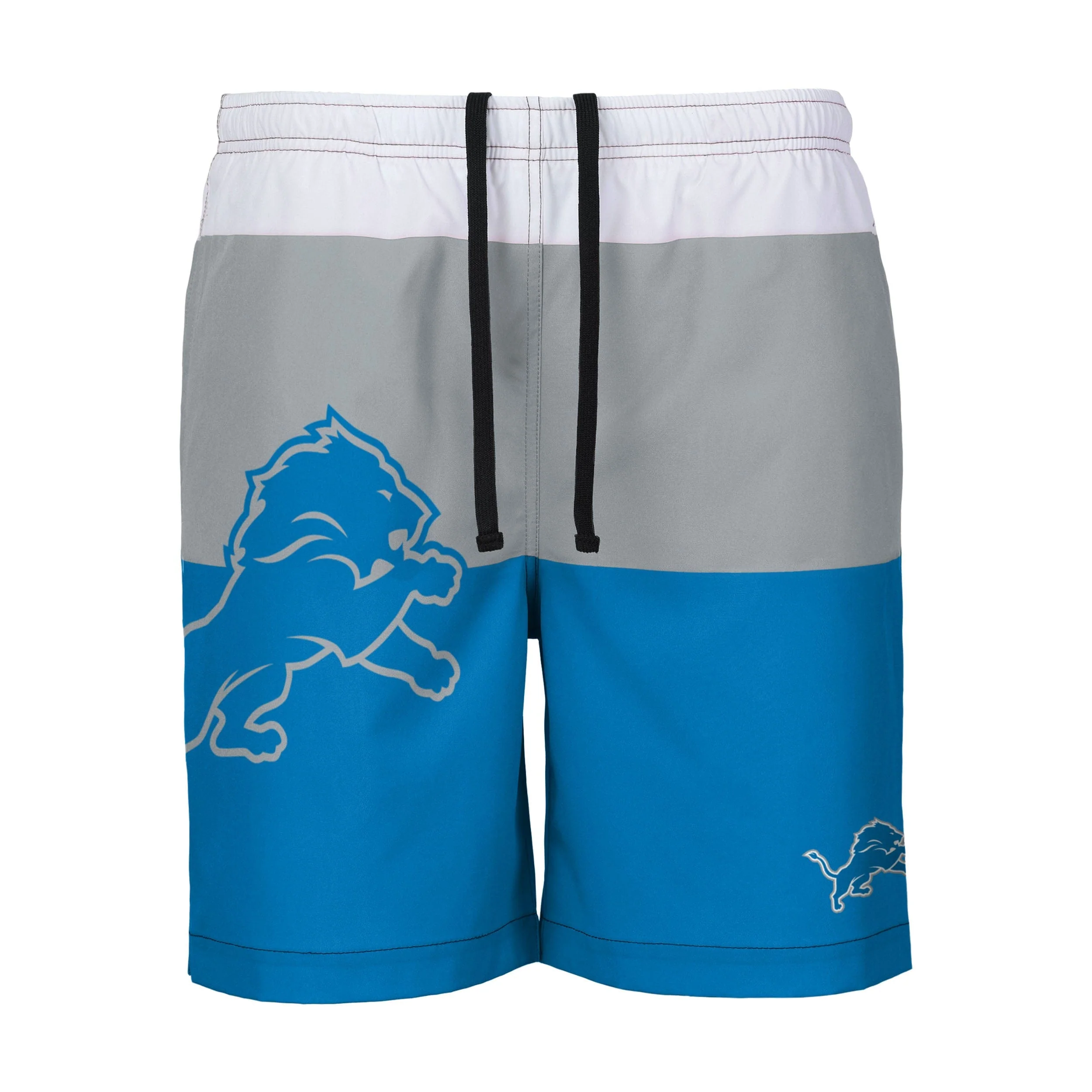 Detroit Lions NFL Mens 3 Stripe Big Logo Swimming Trunks