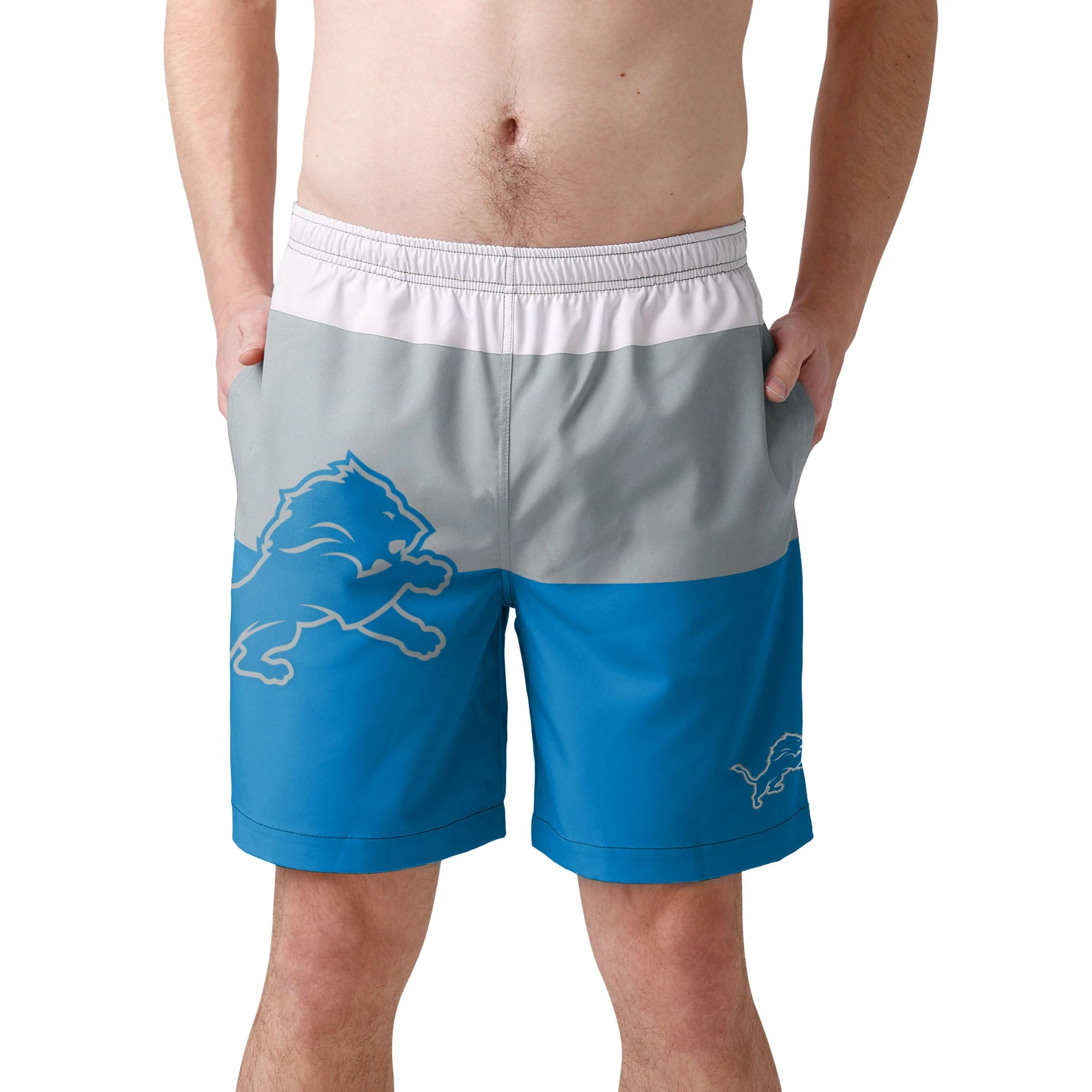 Detroit Lions NFL Mens 3 Stripe Big Logo Swimming Trunks - Image 2