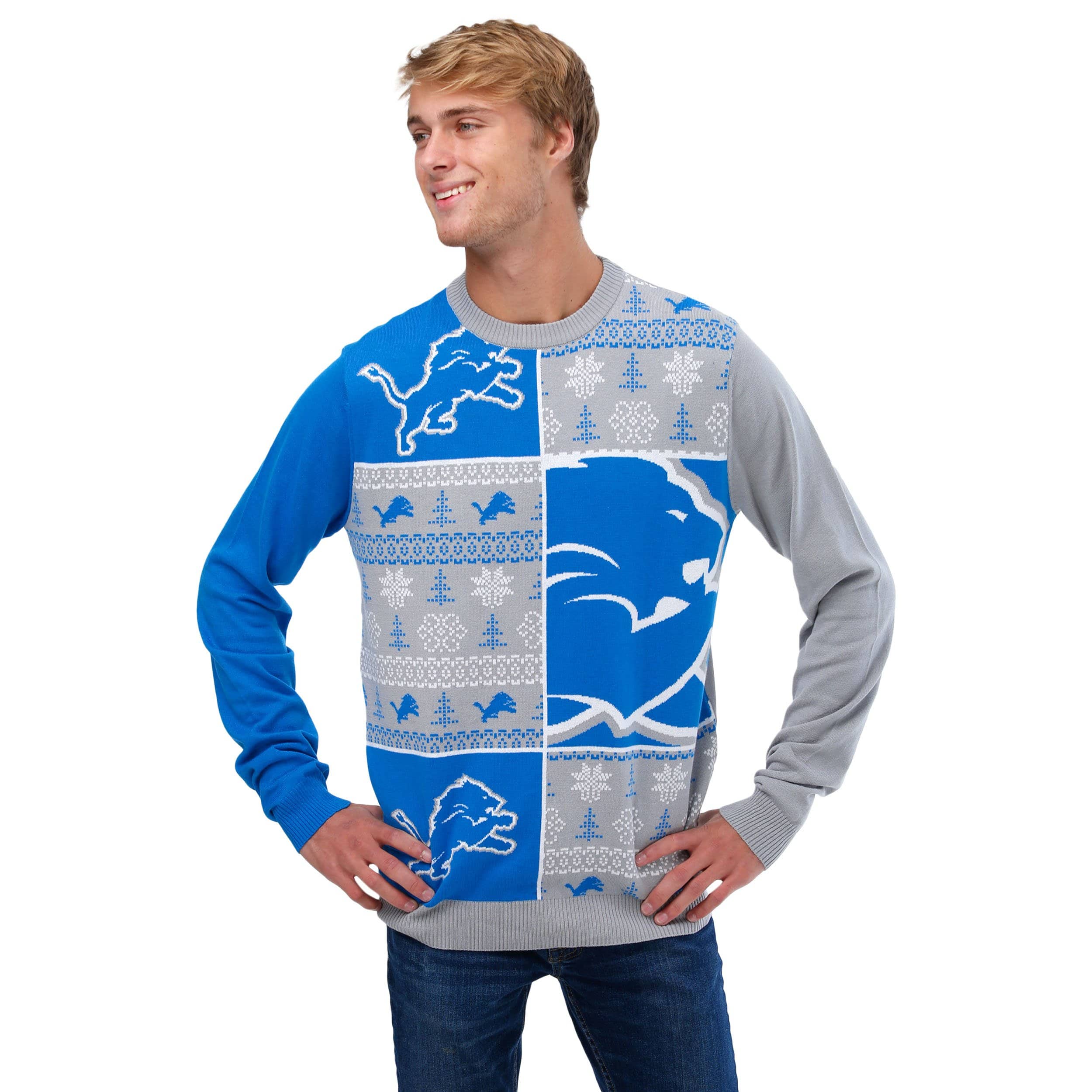Detroit Lions NFL Mens Busy Block Snowfall Sweater - Image 2