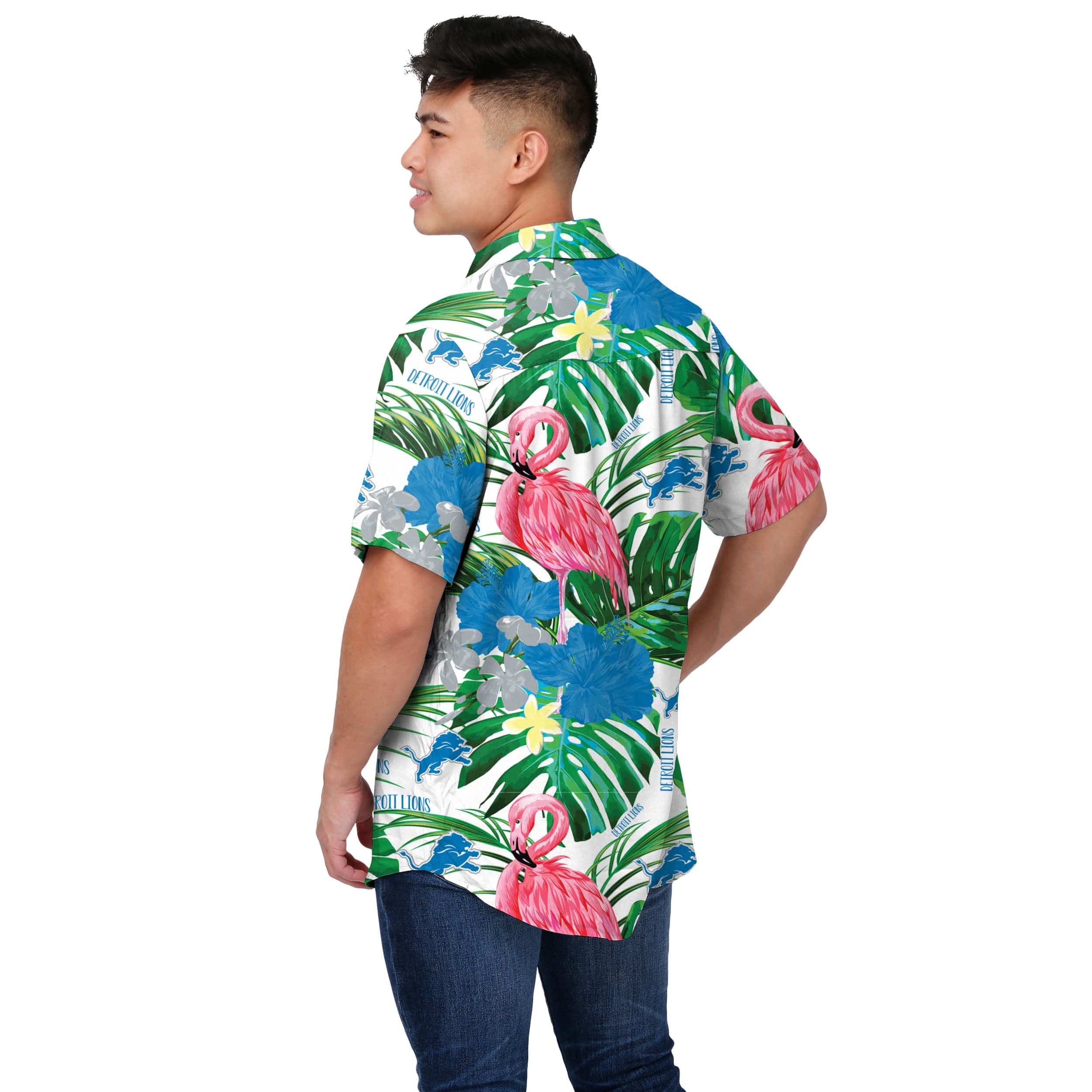 Detroit Lions NFL Mens Flamingo Button Up Shirt - Image 3