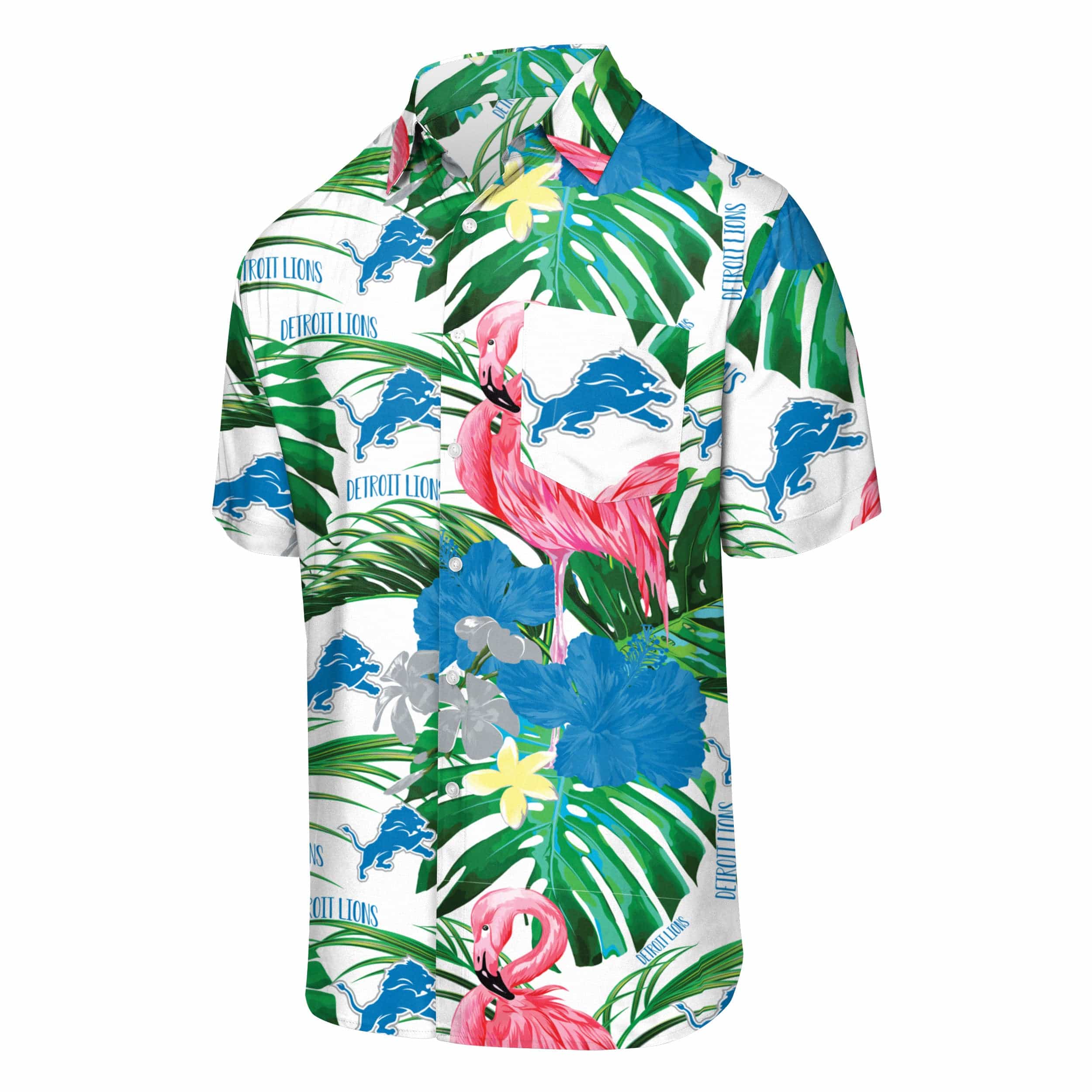 Detroit Lions NFL Mens Flamingo Button Up Shirt - Image 4
