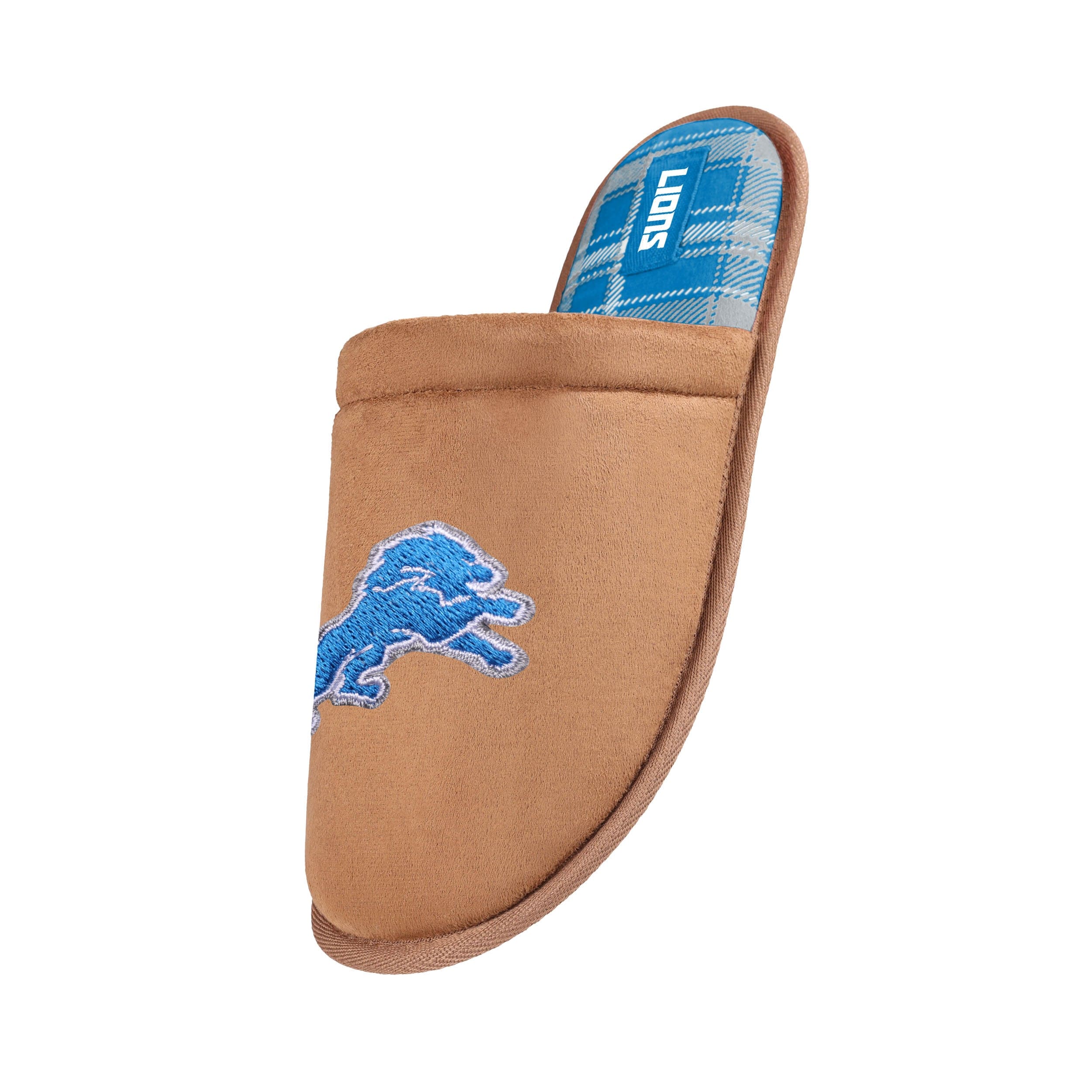 Detroit Lions NFL Mens Flannel Lined Brown Suede Scuff Slipper - Image 2