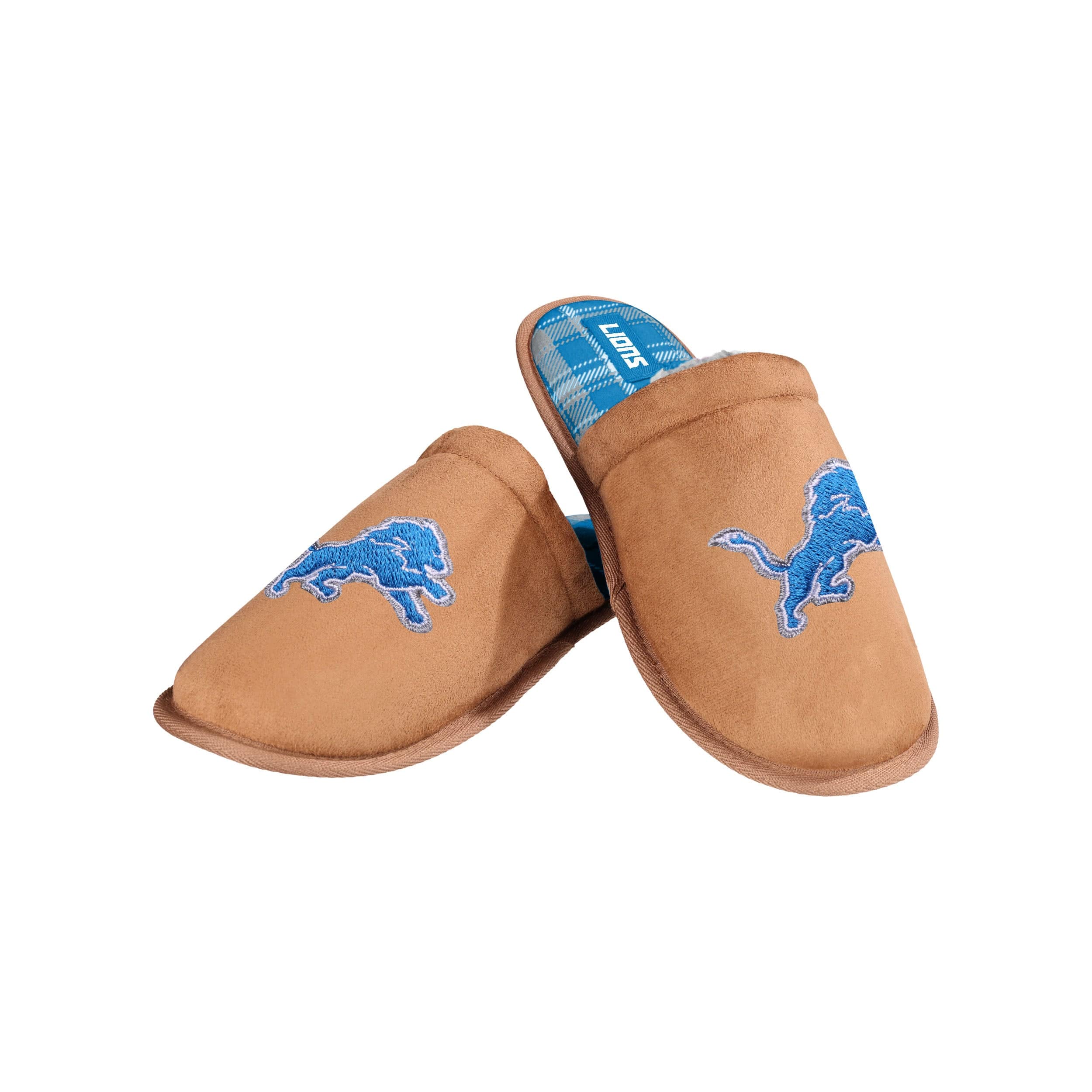 Detroit Lions NFL Mens Flannel Lined Brown Suede Scuff Slipper - Image 3