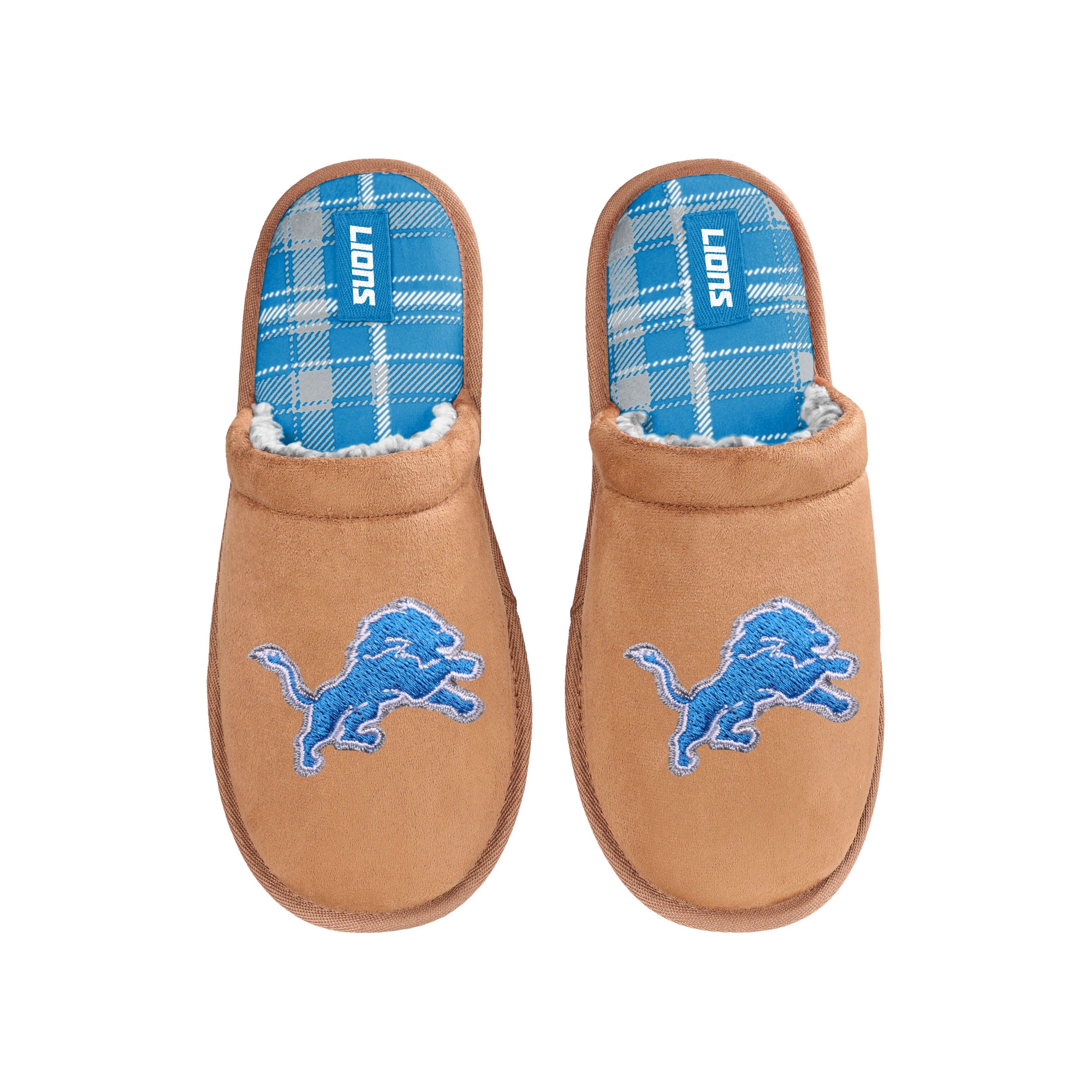 Detroit Lions NFL Mens Flannel Lined Brown Suede Scuff Slipper - Image 4