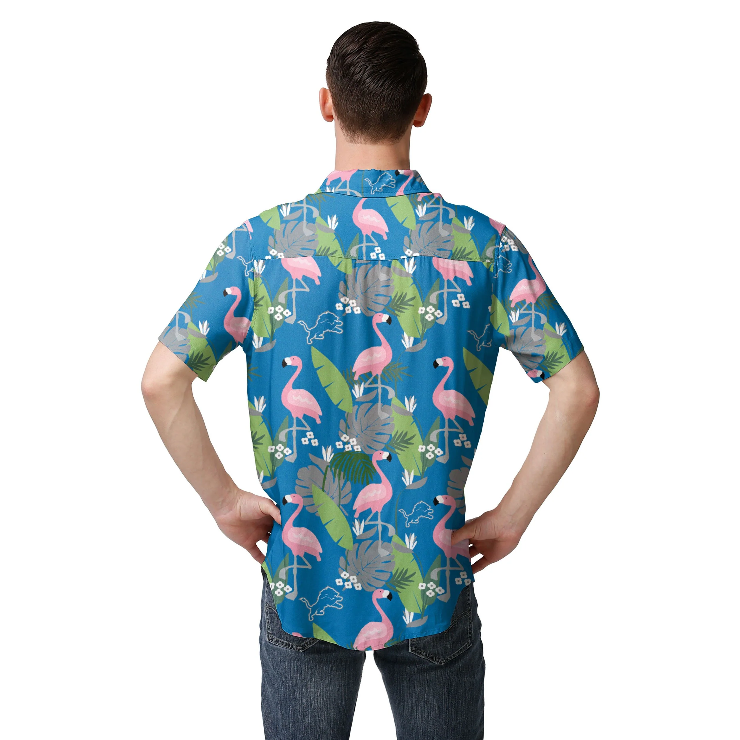 Detroit Lions NFL Mens Floral Button Up Shirt - Image 3