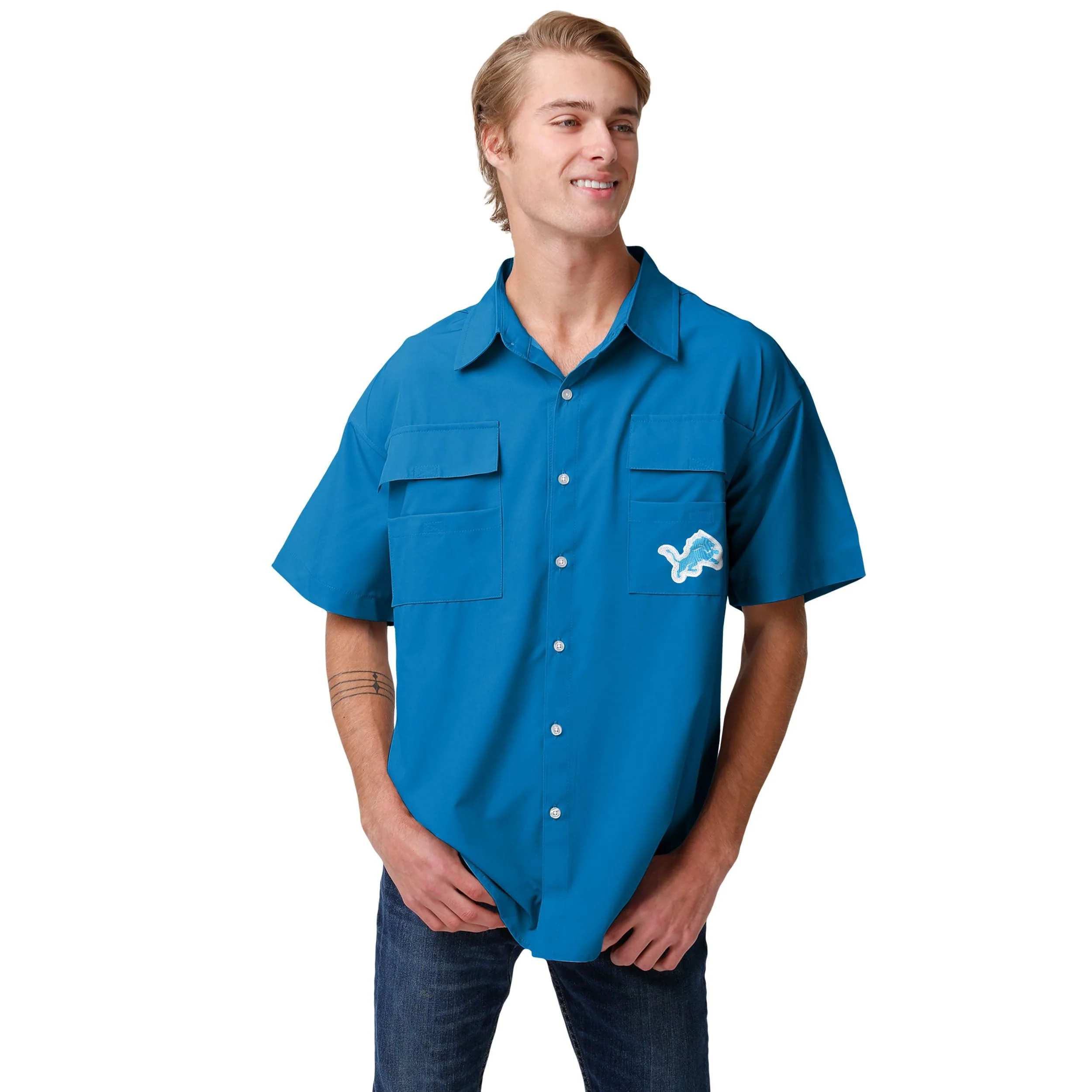 Detroit Lions NFL Mens Gone Fishing Shirt - Image 3