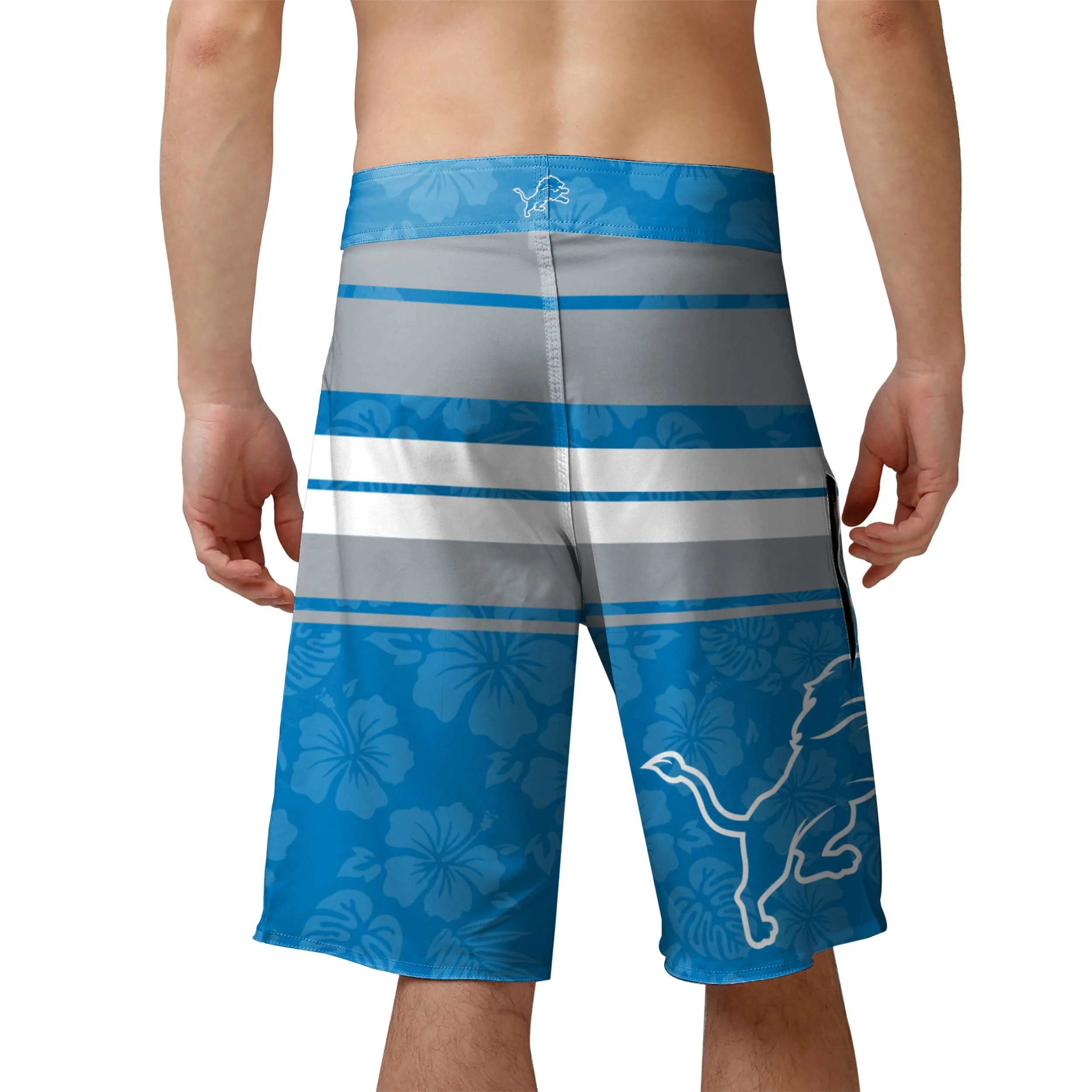 Detroit Lions NFL Mens Hibiscus Boardwalk Stripe Boardshorts - Image 3