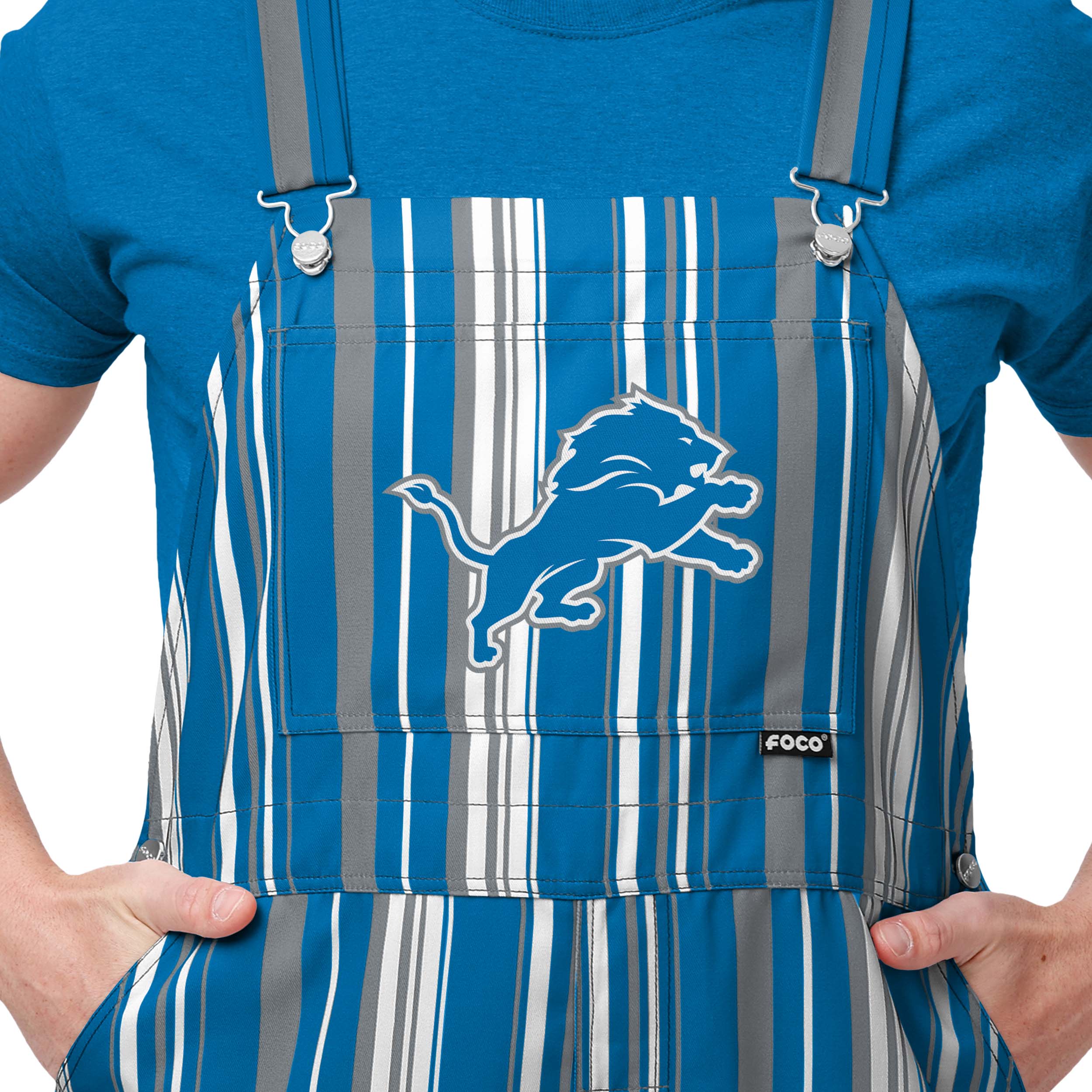 Detroit Lions NFL Mens Hyper Stripe Bib Overalls - Image 4