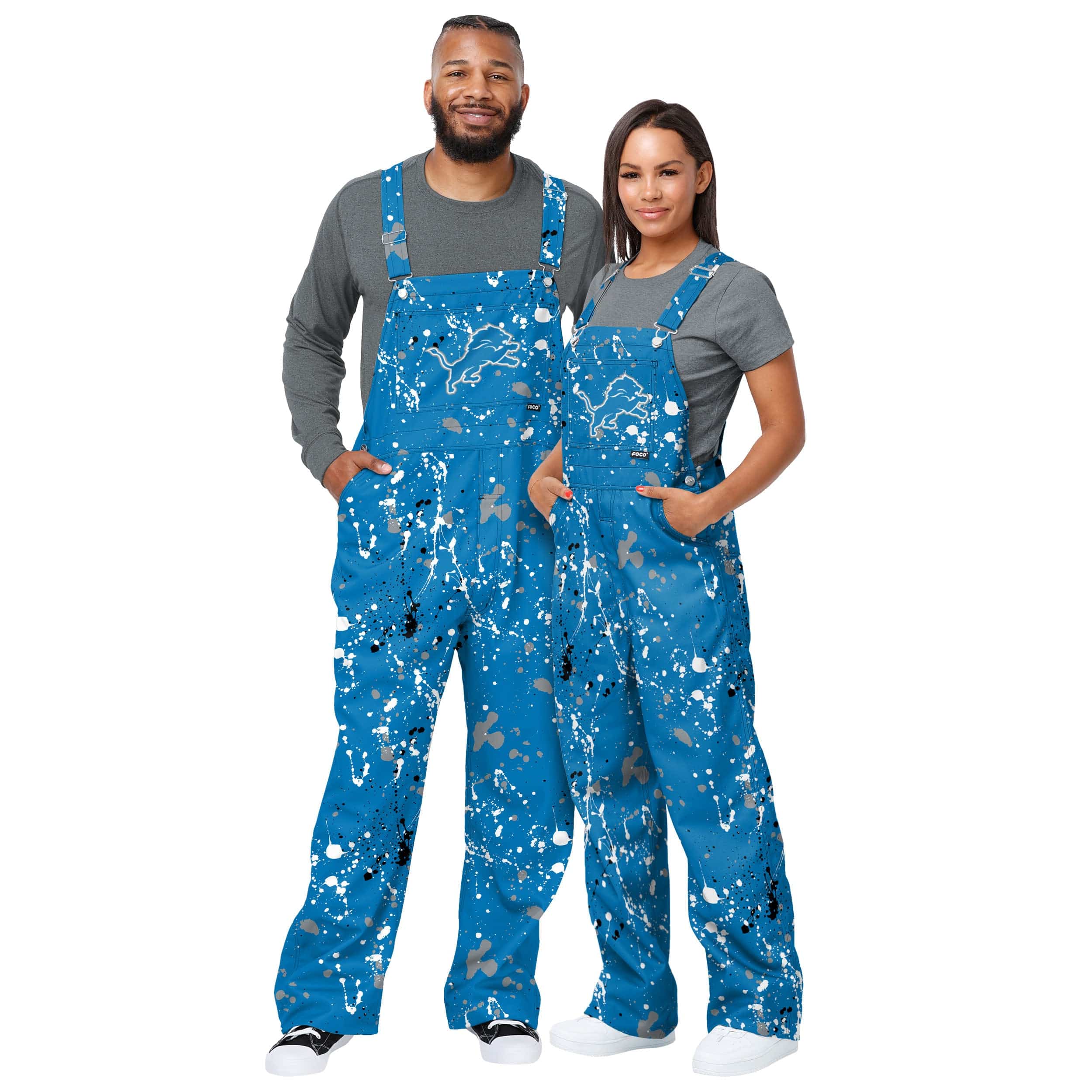 Detroit Lions NFL Mens Paint Splatter Bib Overalls - Image 3